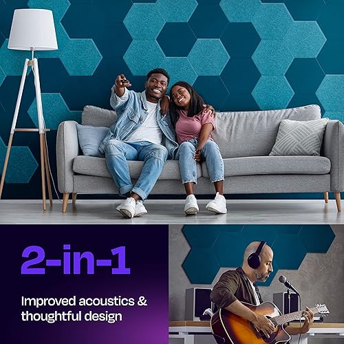 Miniatura 2 de Paneles acústicos, paquete de 12 paneles insonorizantes para pared, 14 x 12.1 x 2564 de pulgada, paneles para amortiguación del sonido de alta