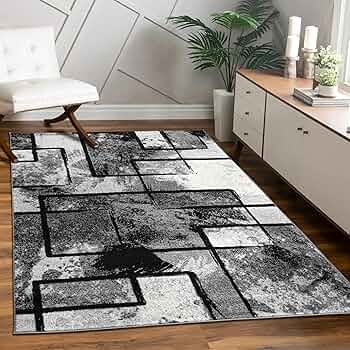 Amazon.com: Area Rug Modern Abstract Paint Effect in Black