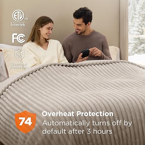 Vista 261 de Bedsure GentleSoft - Manta térmica eléctrica, suave manta eléctrica de franela acanalada, calefacción con 4 ajustes de tiempo, 6 ajustes de calor