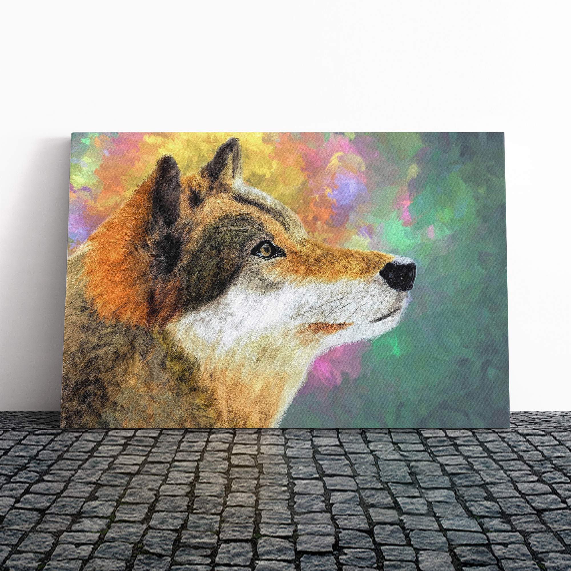 Wall Abstract Wolf Art (1) Canvas Print | Gallery Wrapped 30mm Frame Wall Art | 20x14 inches | Ready to Hang | Abstract Animals Picture | Living Room Bedroom Lounge Office