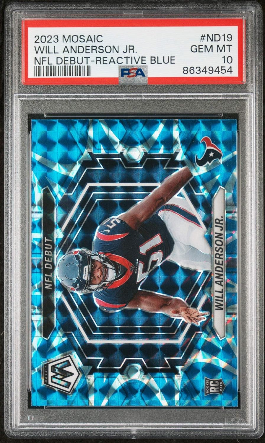 Graded 2023 Panini Mosaic Will Anderson #ND19 NFL Debut Reactive Blue Rookie RC Football Card PSA 10 Gem Mint