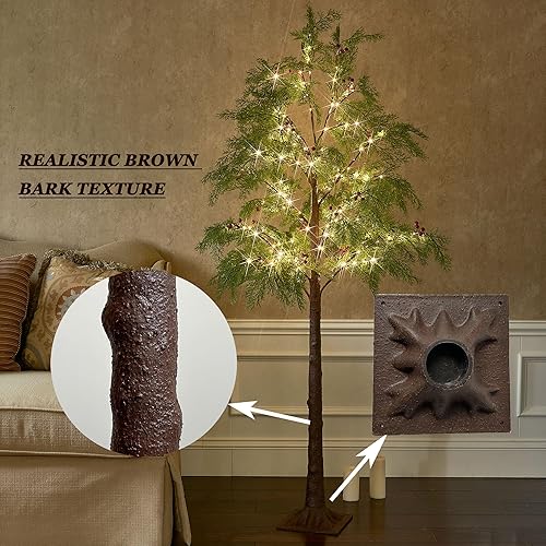 Miniatura 3 de Hairui Árbol de pino de Navidad preiluminado, 195 luces de hadas de 6 pies, árbol de ciprés sintético iluminado con bayas rojas para interiores y