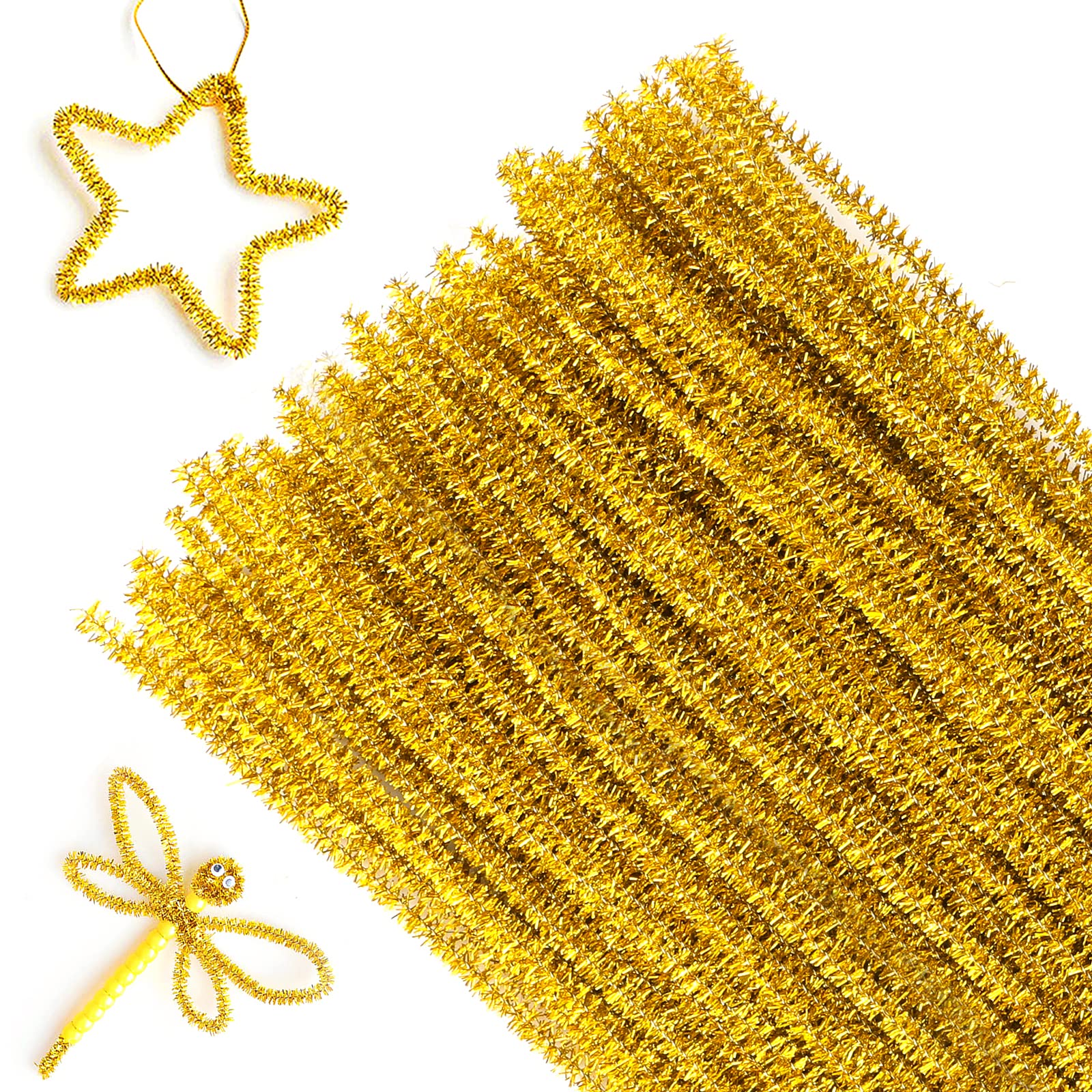G2PLUS 6mm Gold Glitter Pipe Cleaners for Christmas Craft: 100PCS
