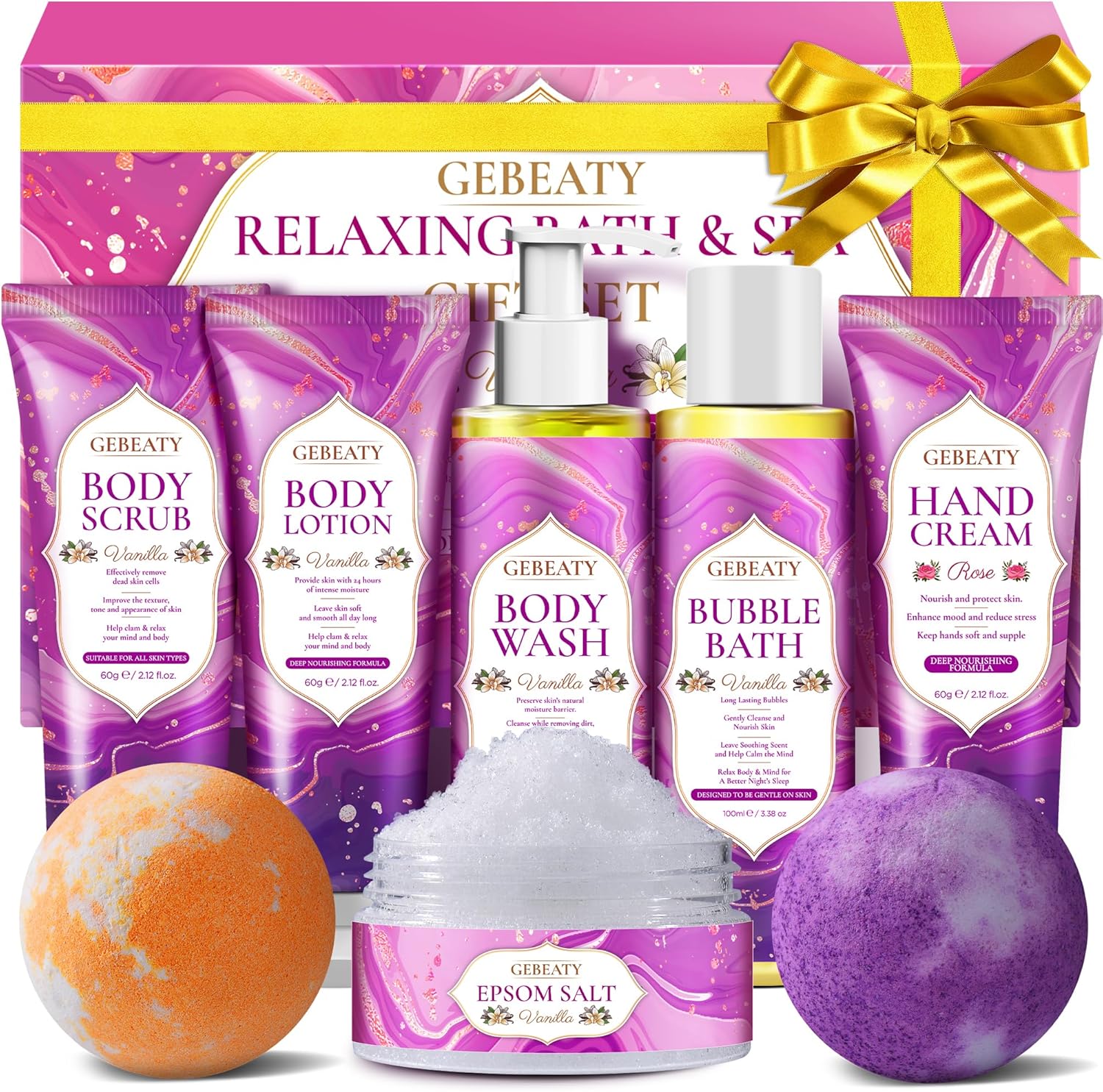 Stress Relief & Relaxing Body Wash Bath Set,Vanilla Home Spa Basket Gifts Set for Woman Mom Wife Her Sister,Unique Self Care Womens Gift ,Birthday Secret Santa Gifts Women