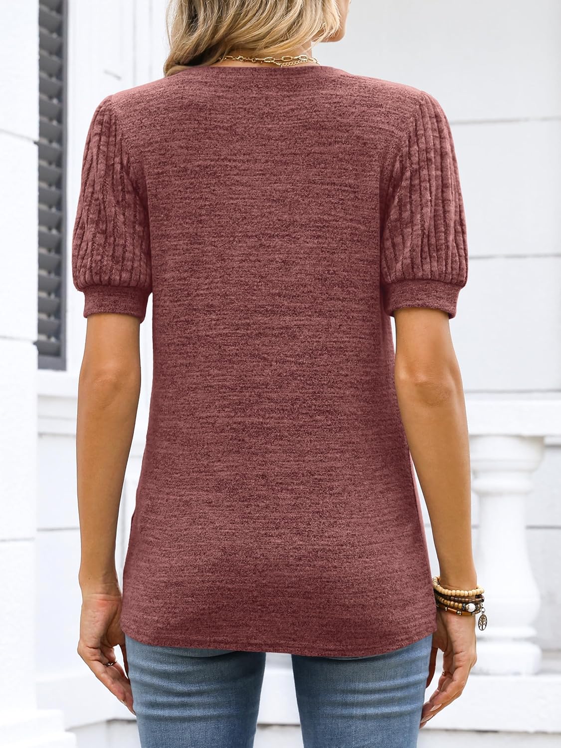 ANRABESS Womens Tops Short Sleeve Sweaters Dressy Casual V Neck Summer Tunic Blouses Cute Work Shirts 2026 Trendy Clothes - Image 5