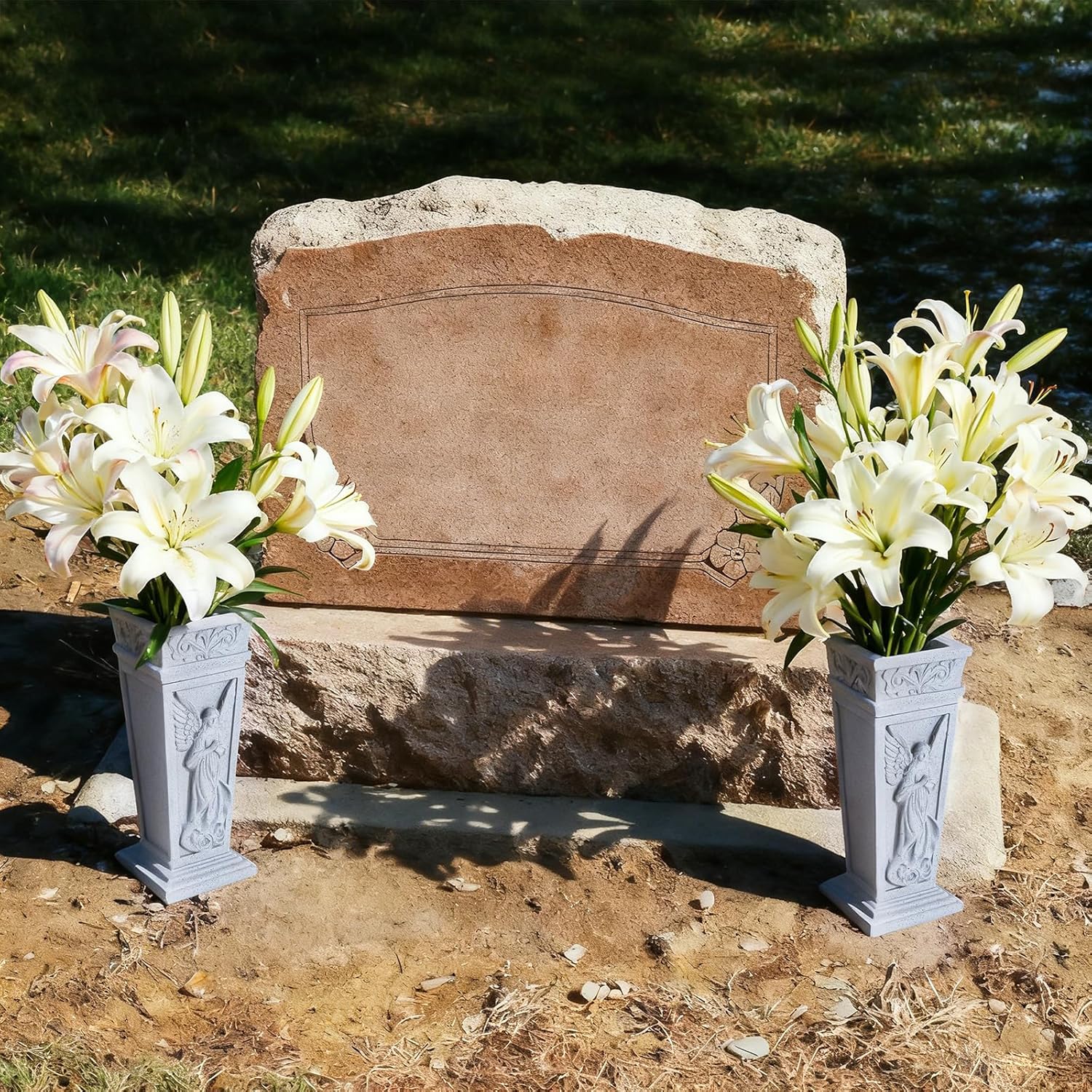 Cemetery Vase for Grave, Resin Grave Flower Holder with Metal Spike for Headstone, Cemetery, Grave, Yard, Garden Decorations