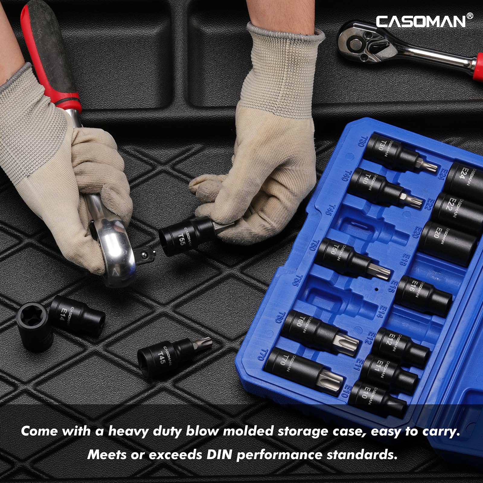 CASOMAN Set di 16 punte TorxBit da 1/2", Torx/Star: T30 T40 T45 T50 T55 T60 T70; E-Torx: E10 E11 E12 E14 E16 E18 E20 E22 E24; CR-V e S2