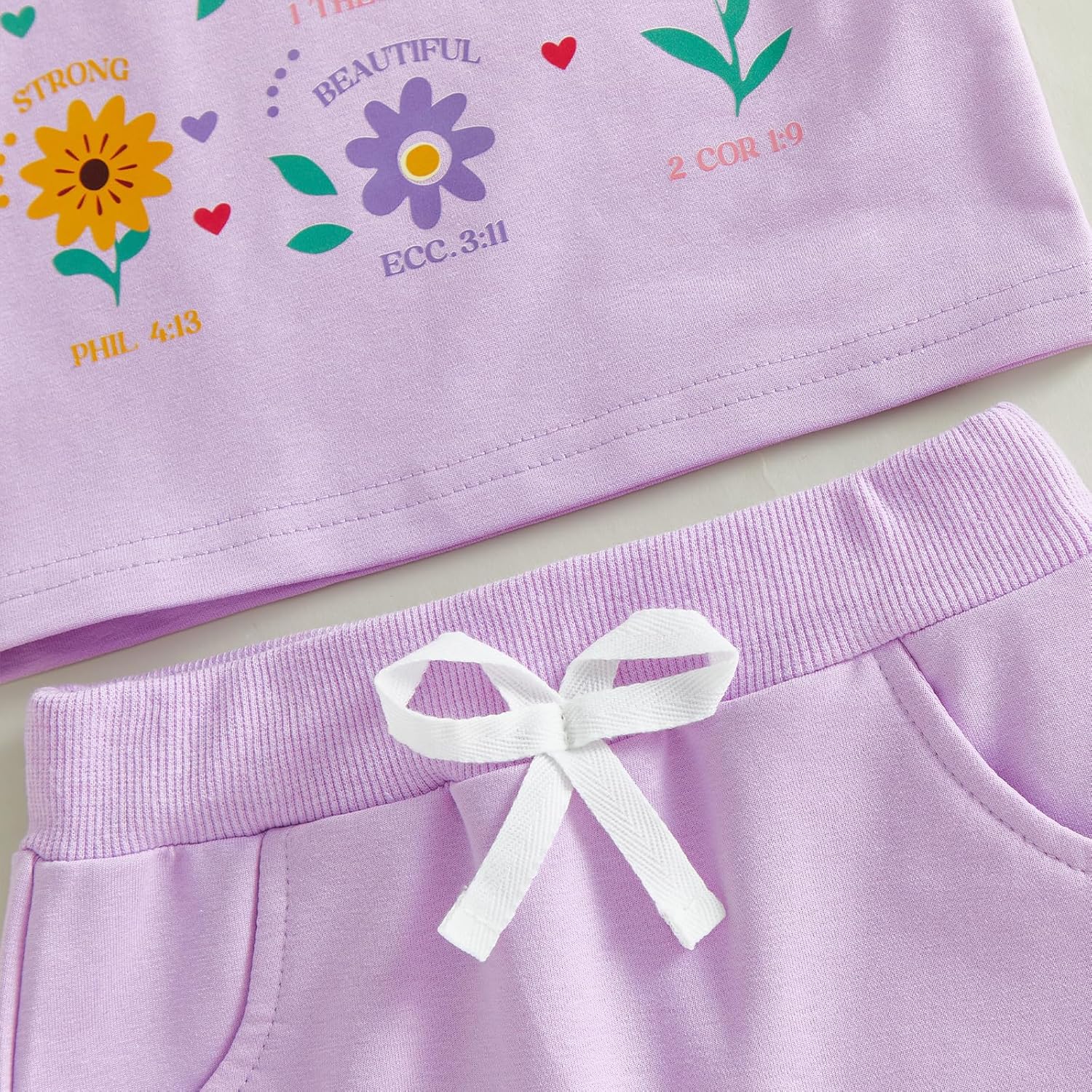 Fernvia Toddler Baby Girl Summer Clothes Floral Letters Print Short Sleeve T-Shirt Tops Solid Shorts Outfit Set - Image 6