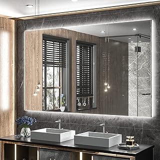 TETOTE 48 x 30 LED Backlit Bathroom Mirror with Light,3Color White/Warm/Natural,Anti-Fog Lighted Mirror,Dimmable,Vanity Mi...