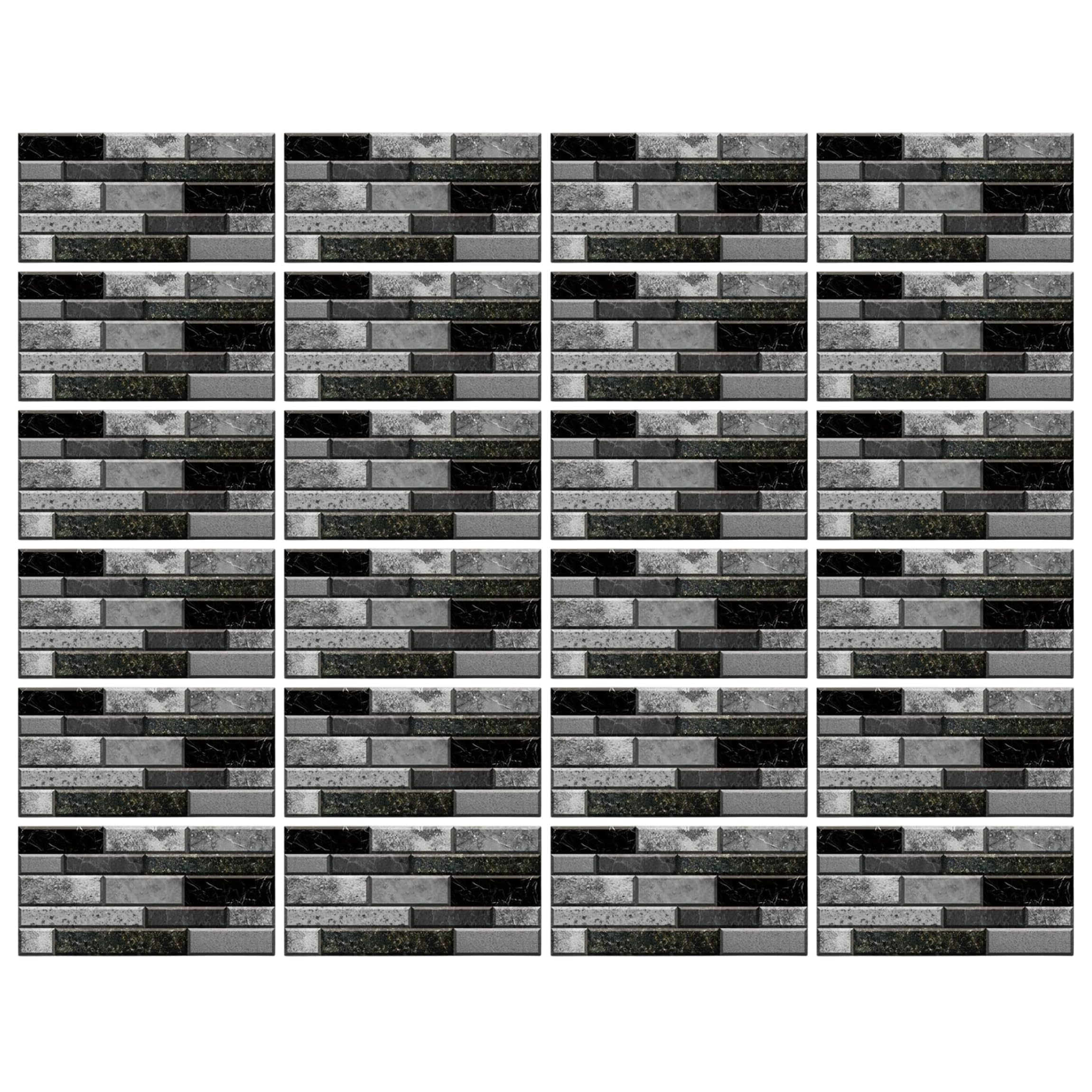 Bemonew 24pcs Kitchen Peel And Stick Backsplash, Waterproof Backsplash Tile, Vintage Black Gray 3d Visual Tile Stickers, 5.91×11.81inch