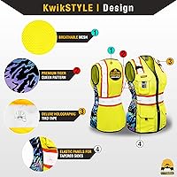 Vista 3 de KwikSafety TIGER QUEEN - Chaleco de seguridad para mujer [amarillo, talla S] + paquete de casco duro de ala completa TORTOISE