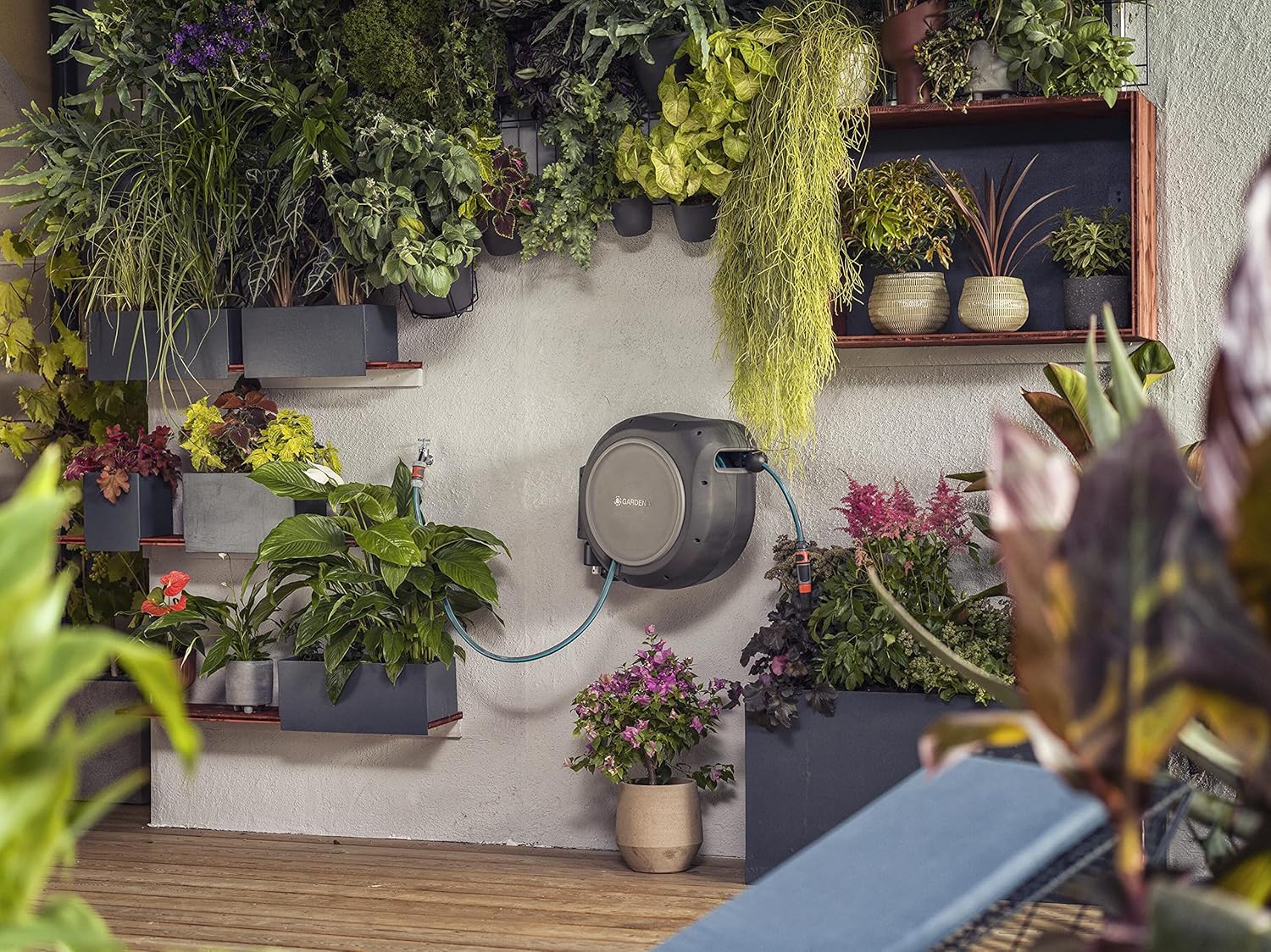 Gardena 8040 50 Foot Wall Mounted Retractable Reel with Hose Guide, ft, Grey : Everything Else