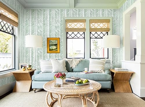 Miniatura 3 de Guvana Papel tapiz verde y blanco con patrón de líneas verdes, papel de contacto con rayas para despegar y pegar de 17.7 x 118 pulgadas, moderno,