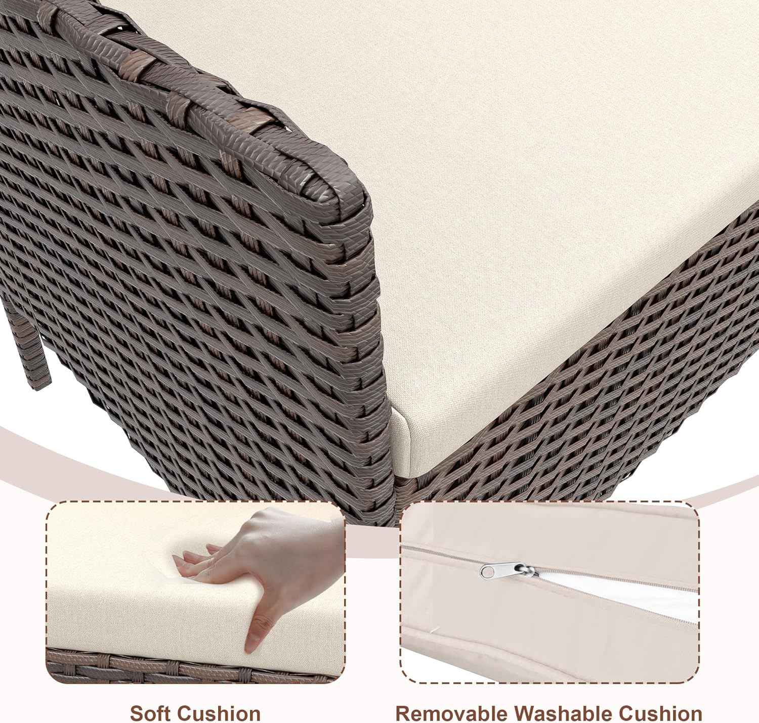 GAOMON 4 Piece Patio Furniture Set, Modern Patio Conversation Set with Glass Coffee Table, PE Wicker & Cushions for Poolside, Deck, Balcony, Brown & Beige