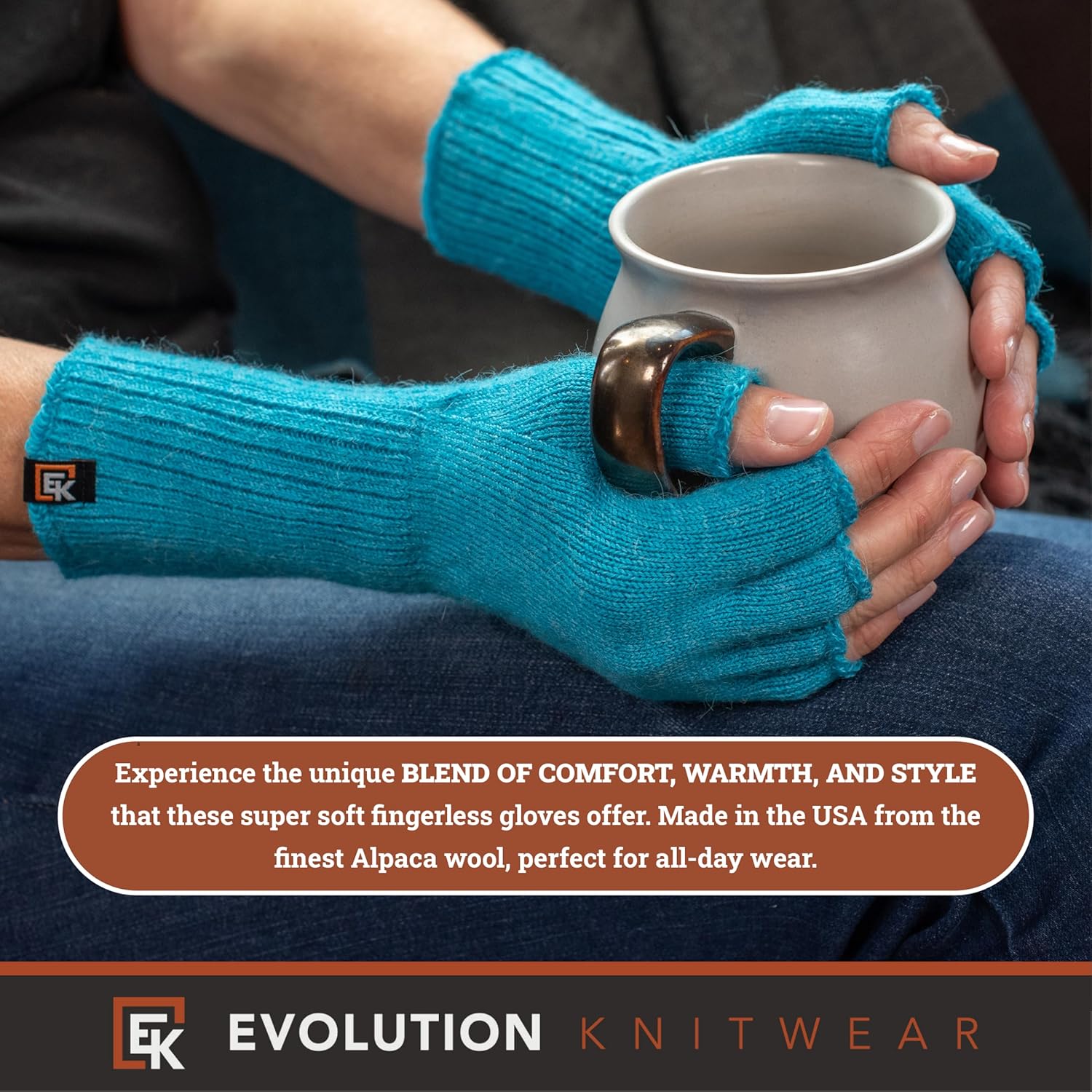Evolution Knitwear Alpaca Knit Fingerless Gloves - Made in the USA - Super Soft Baby Alpaca - Small - Image 7
