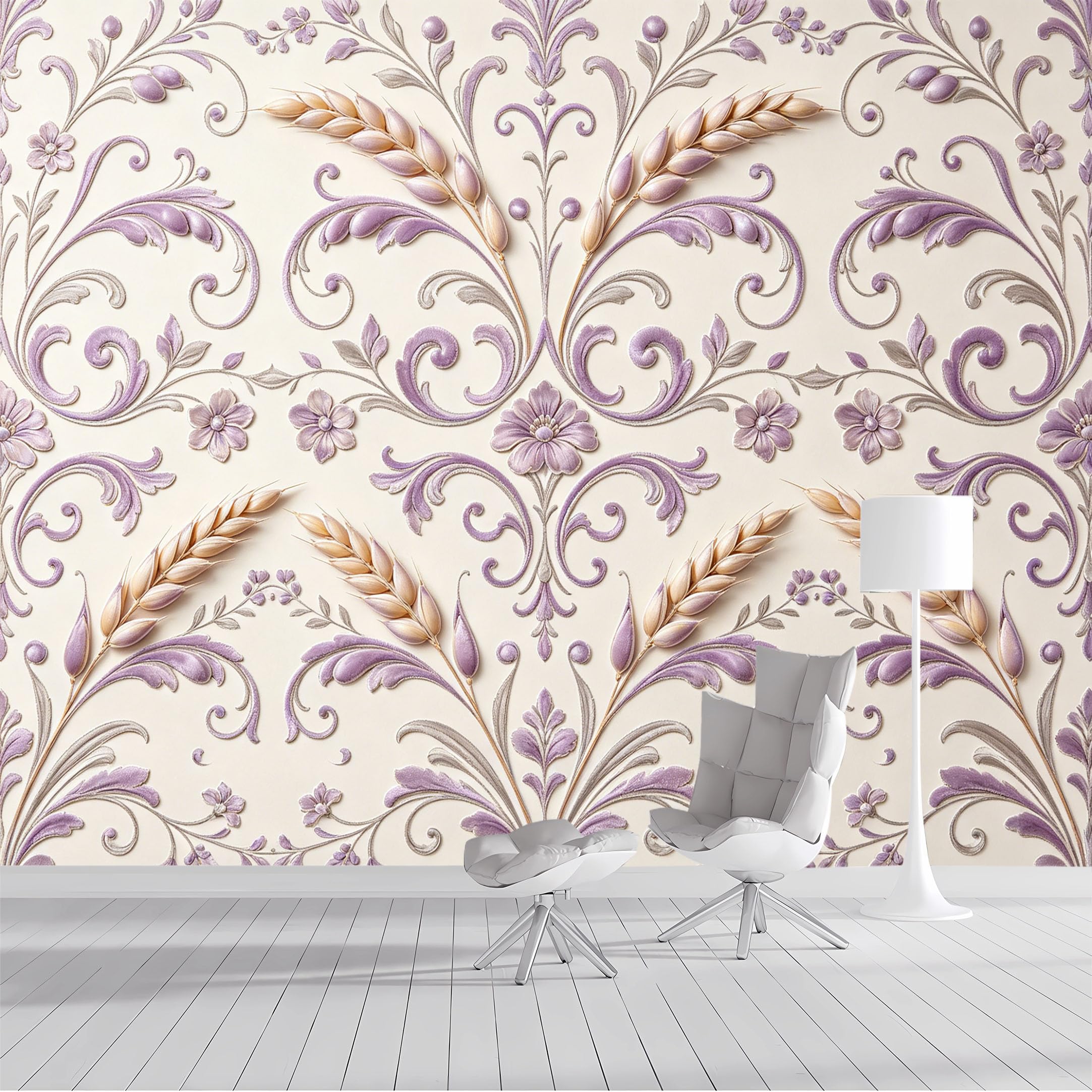 Custom Size Wall Mural Vintage Floral Wheat Elegant Baroque SelfAdhesive Wall Fabric Removable Peel and Stick Wallpaper Wall Decor for Living Room Bedroom Bathroom