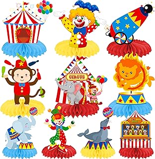 10Pcs Circus Carnival Honeycomb Centerpieces Decorations Circus Party Table Centerpiece Circus Honeycomb Centerpieces Decorations for Carnival Theme Birthday Party Baby Shower Supplies