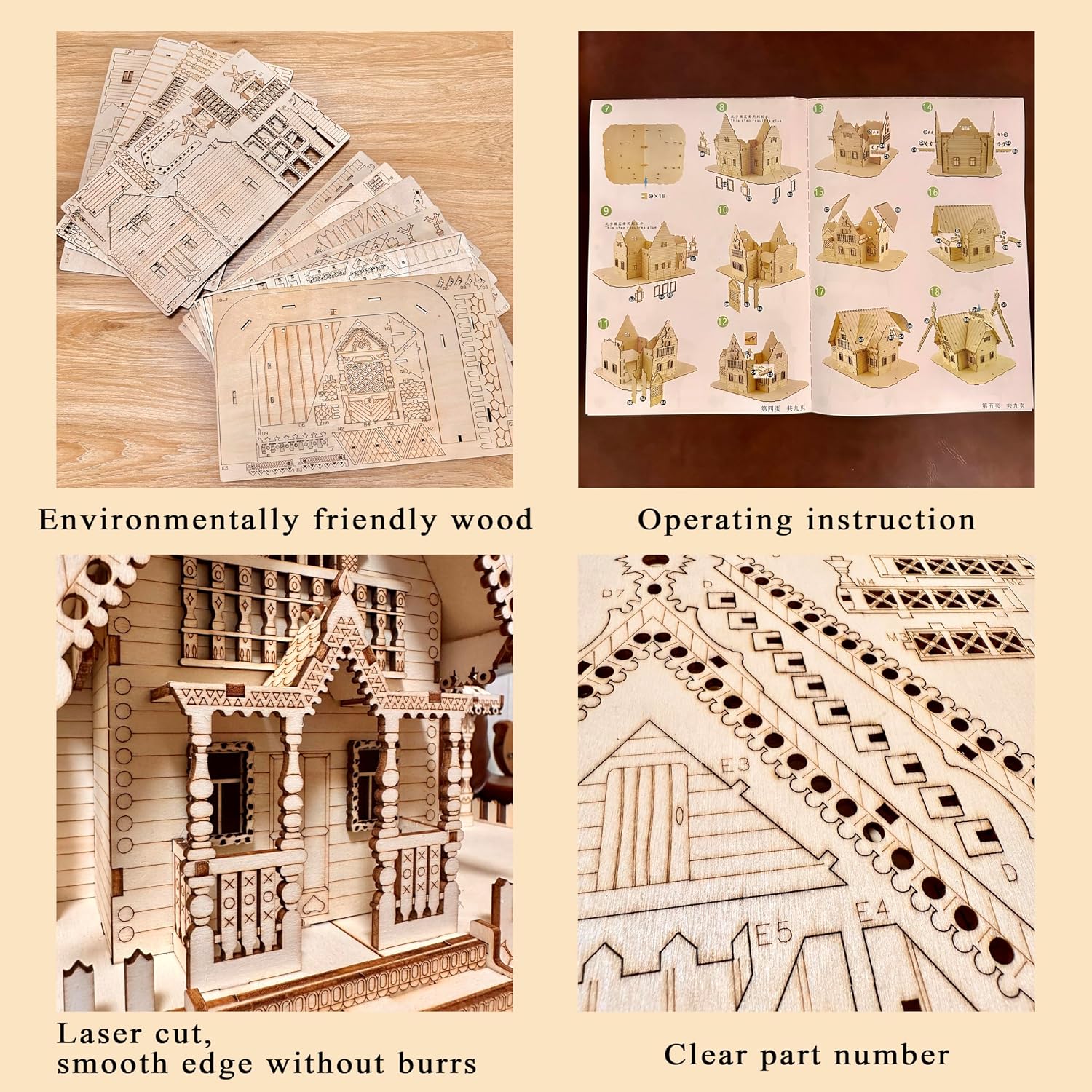 Wooden 3D Puzzles for Adults Log Cabin DIY Wood Miniature House Building Model Kits for Teens Little House 3D Assembly Puzzle Toys (Villa)