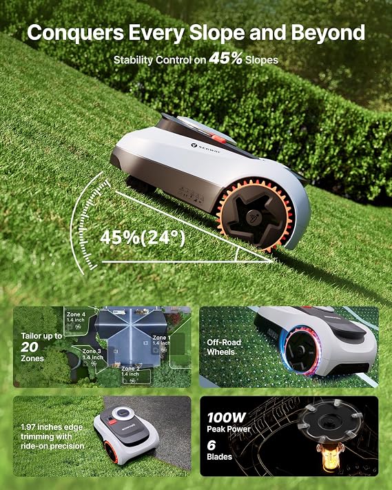 Segway Navimow i215 LiDAR Robot Lawn Mower Wire Free with Garage M, LiDAR & Vision Dual Fusion, Auto Mapping, Off-Road Wheels for 45% Slopes, Covers 0.37 Acre (Garage Shipped Separately)