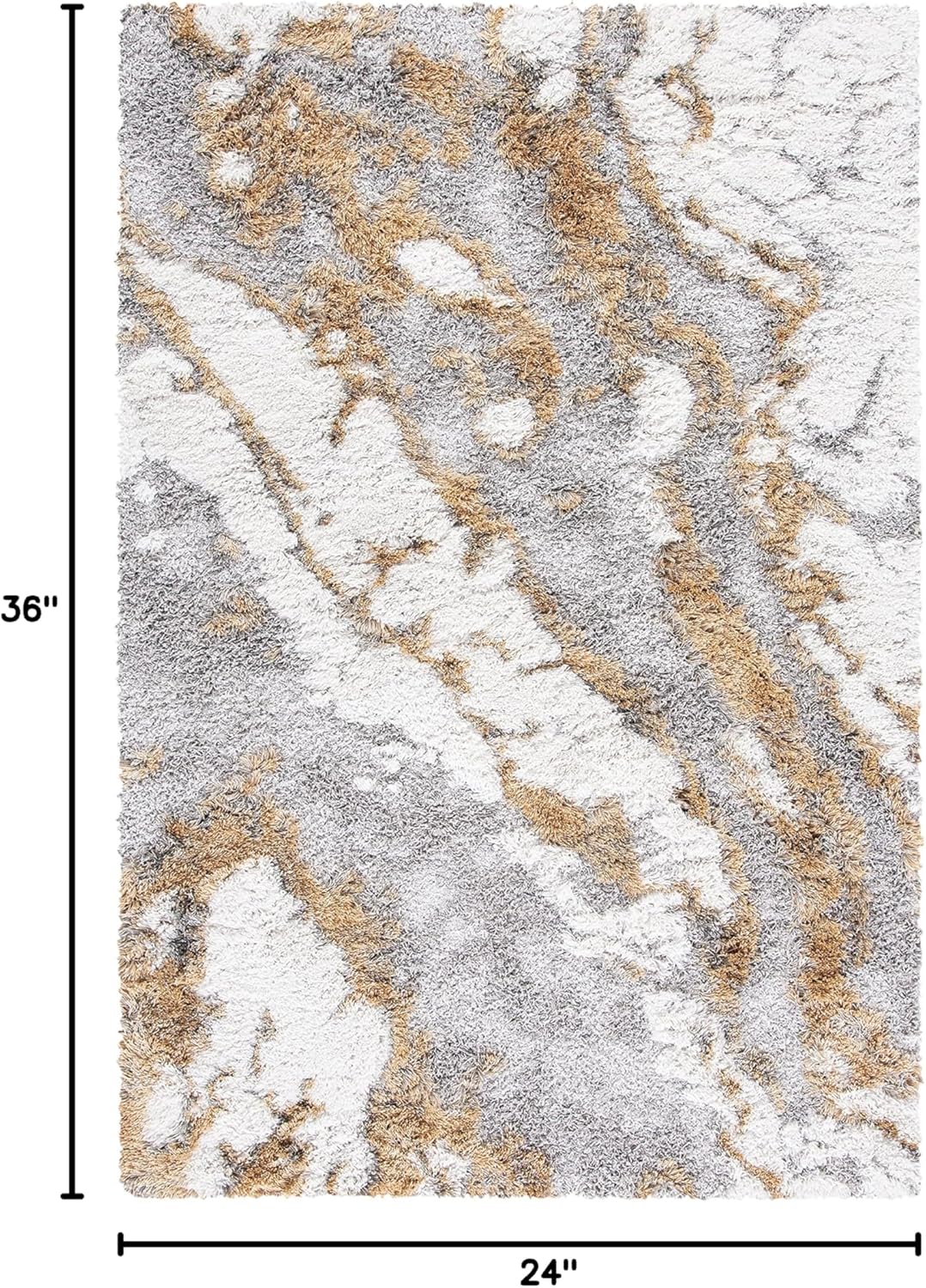 SAFAVIEH Horizon Shag Collection Accent Rug - 2' x 3', Grey & Gold, Non-Shedding & Easy Care, 2.6-inch Thick Ideal for High Traffic Areas in Entryway, Living Room, Bedroom (HZN890D)