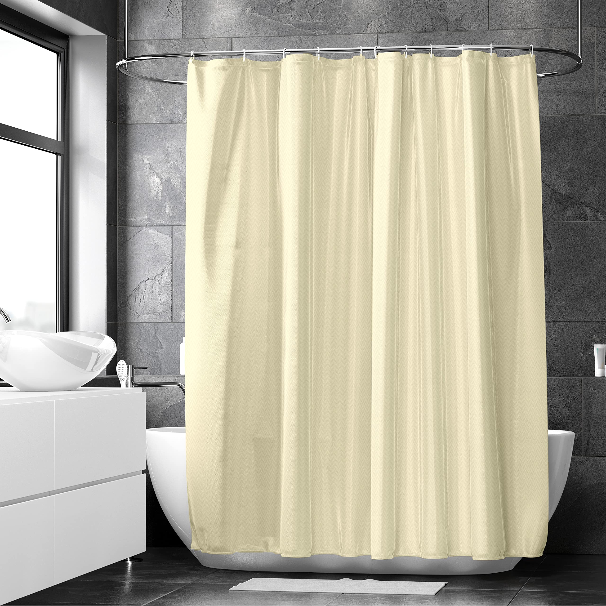 Encasa XO Luxury Jacquard Shower Curtain ZZ Cream 72x72 in, W 72" x L 72" (1 Panels)