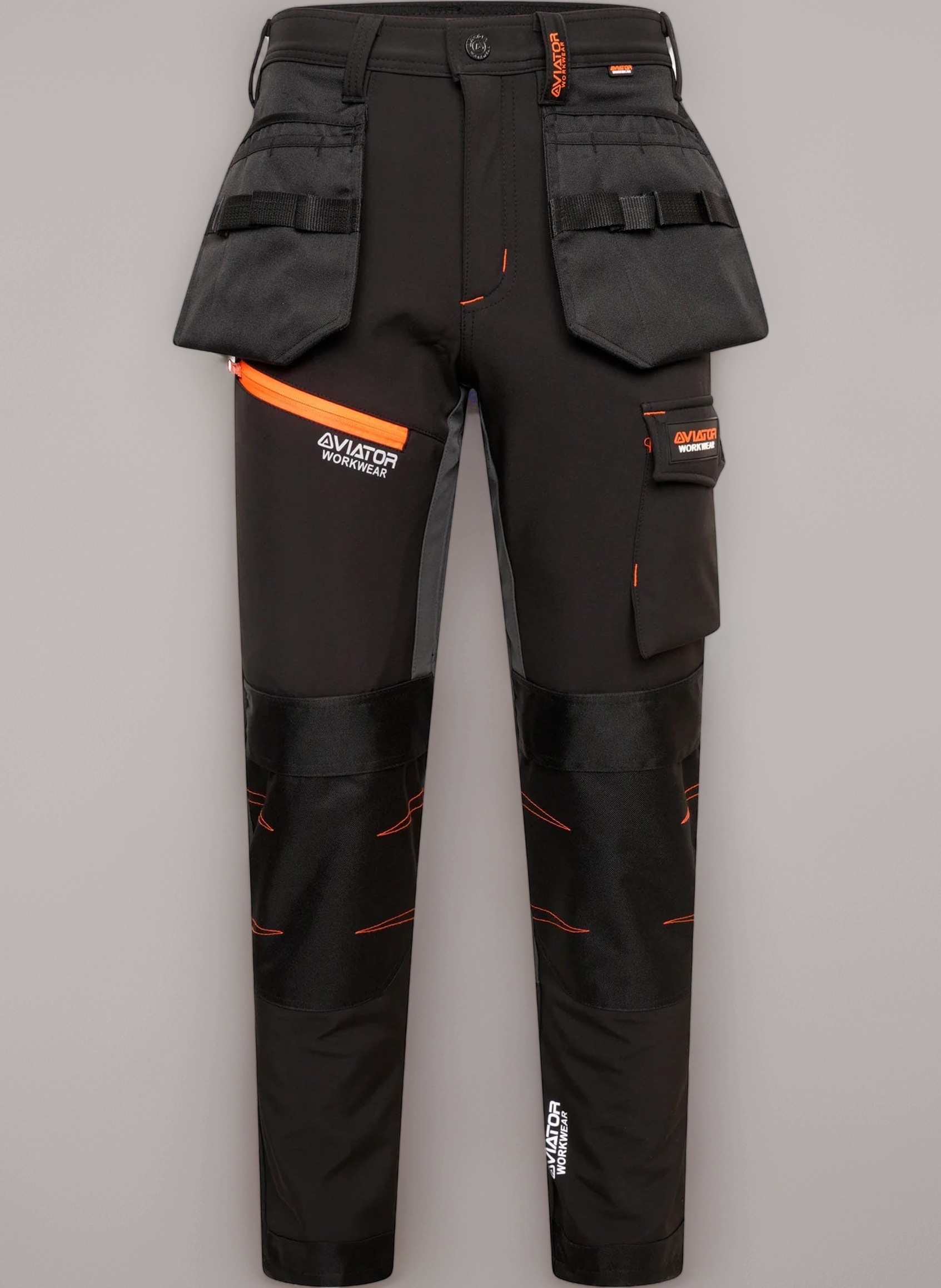 Men's Aviator Softshell Waterproof Cargo Workwear Trousers with Knee Pad Pockets