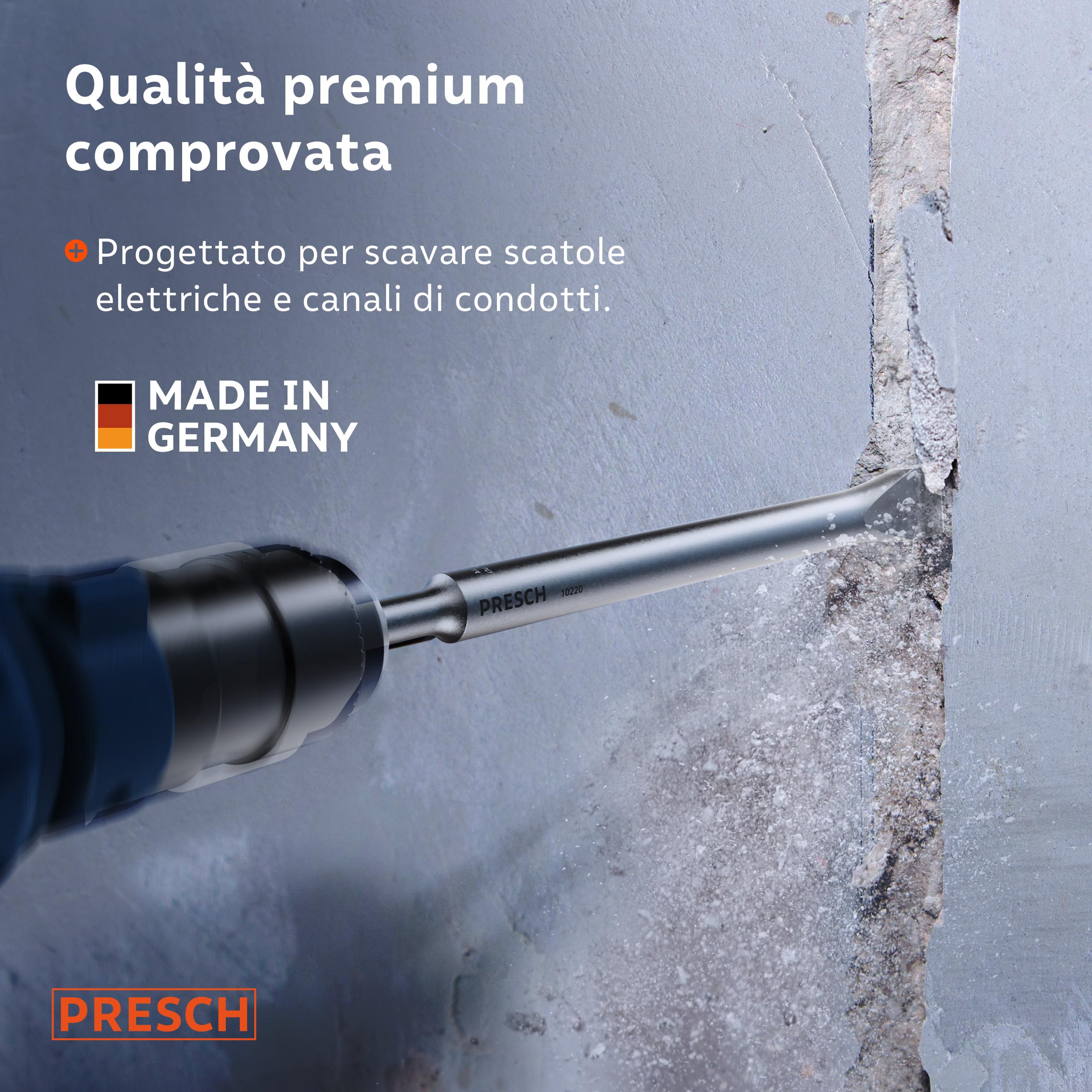 PRESCH SDS plus Scalpello piatto - Tagliente largo 20 mm, estremamente robusto e durevole - Per tutti i lavori di demolizione (lunghezza 250 mm) - Acciaio ad alte prestazioni per colpi potenti