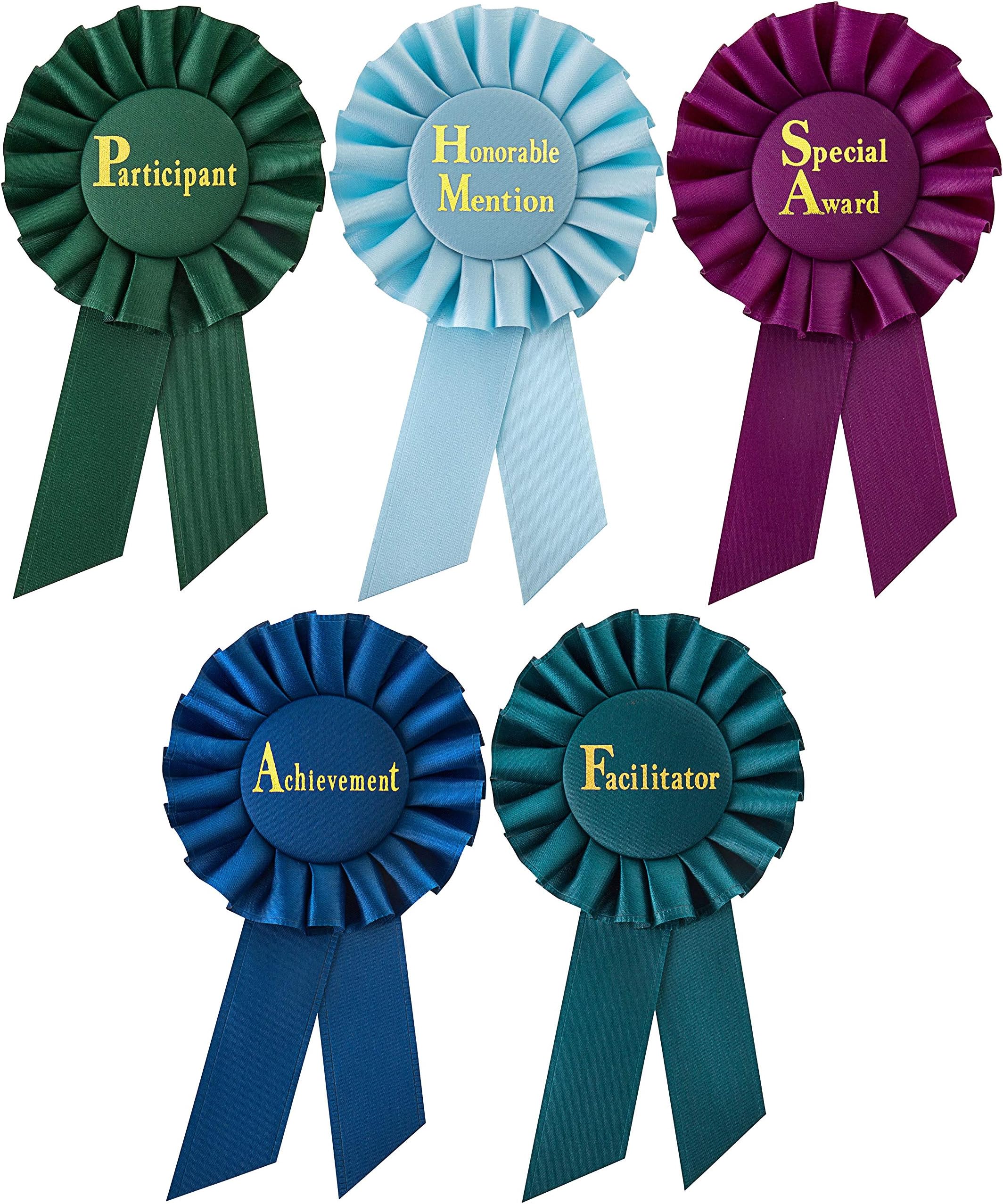 Clinch Star Rosette Award Ribbons Multipurpose - Participant - Honorable Mention - Special Award - Achievement - Facilitator - Set for Ceremonies and Events 6 inch