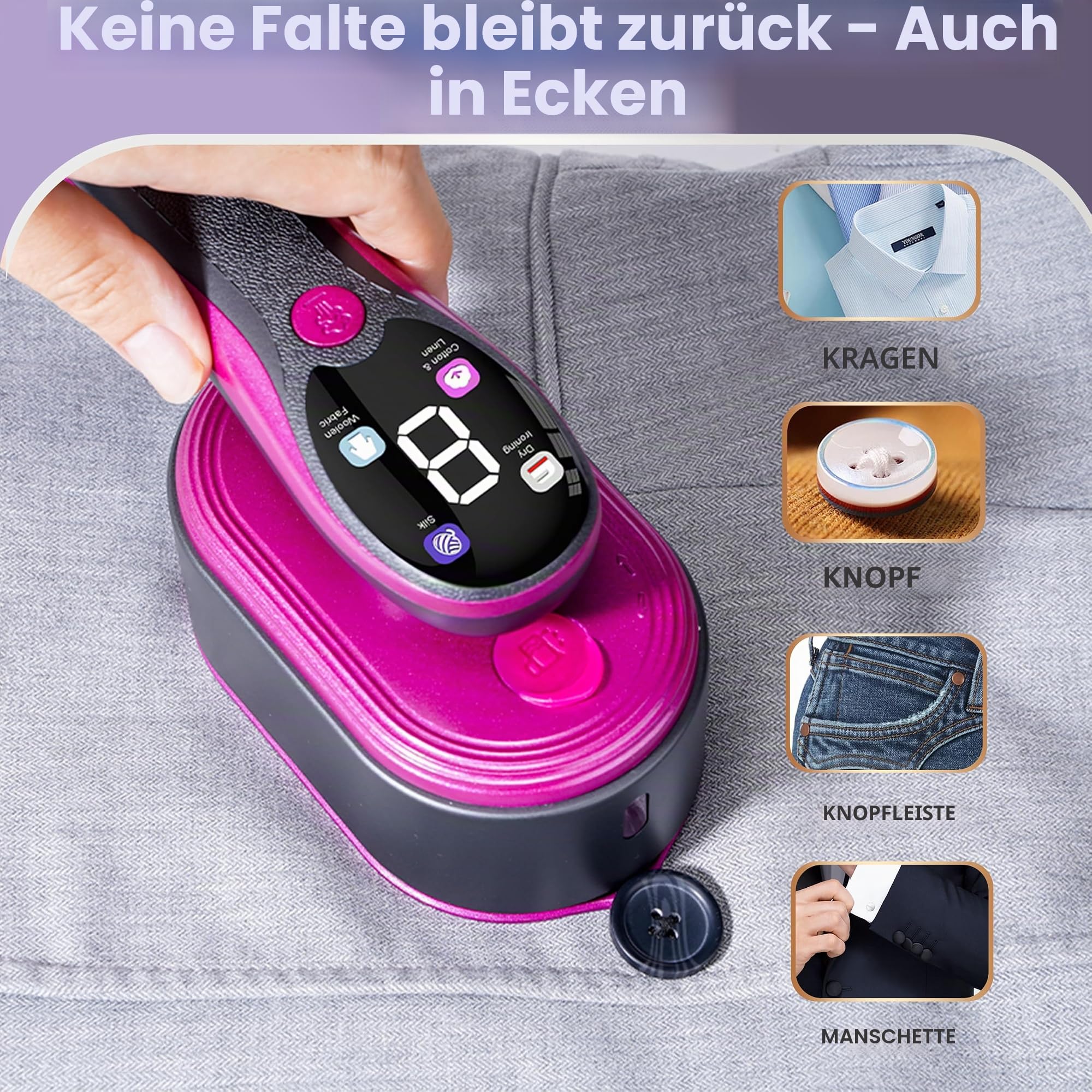 Tragbarer 2 in 1 Reisedampfer für Kleidung, 10 Sekunden, Wasserdampfdesign mit Keramikheizung, 4 Dampfmodus mit LCD-Anzeige und Kompakttank 110ml