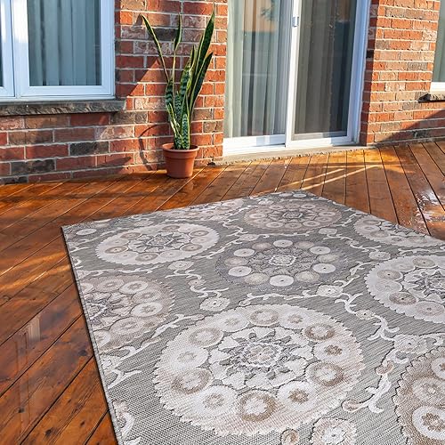 Miniatura 1 de CAMILSON Alfombra para interiores y exteriores, alfombra de 6 x 9 pies, diseño de medallón floral, para patios interiores y exteriores, fácil