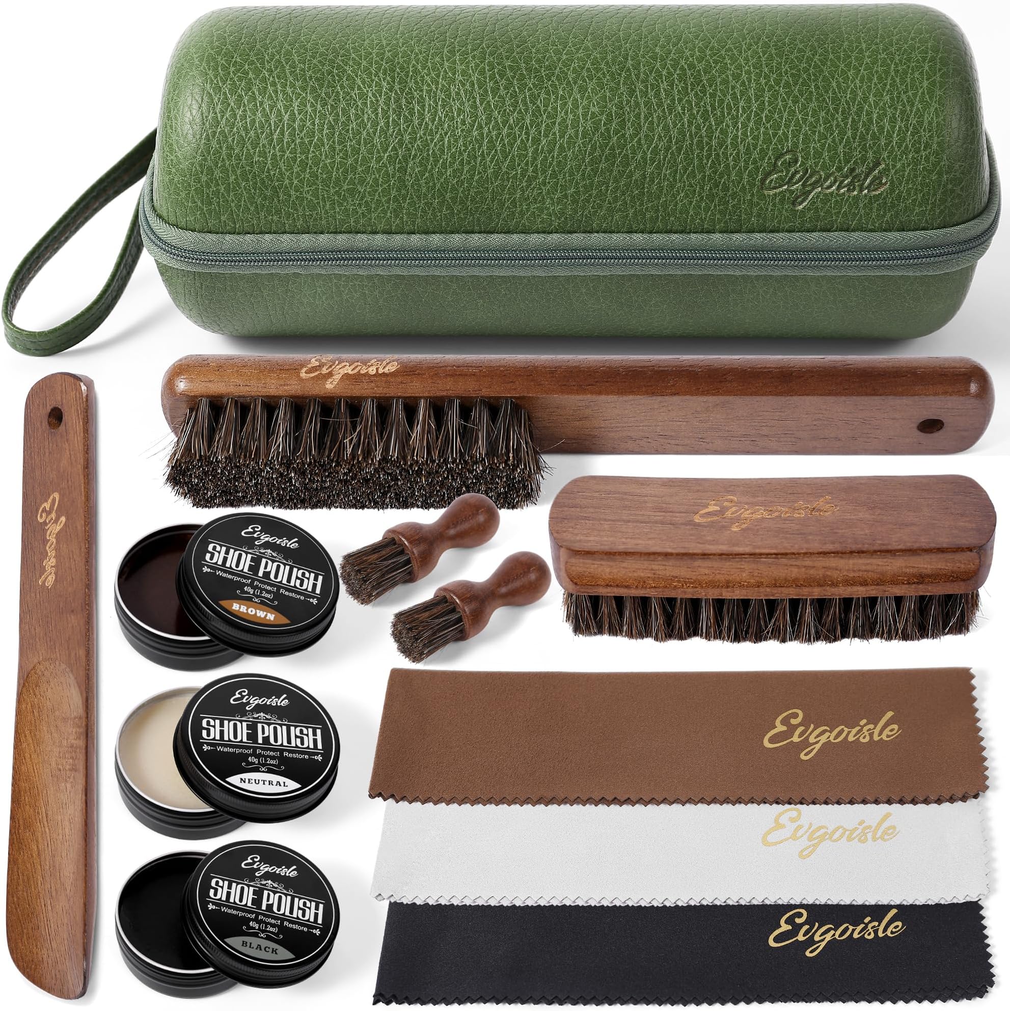 Leather shoe polish&shine kit, travel shoe care kit black&brown&neutral,shoe shine kit for men boots shoe brush kit