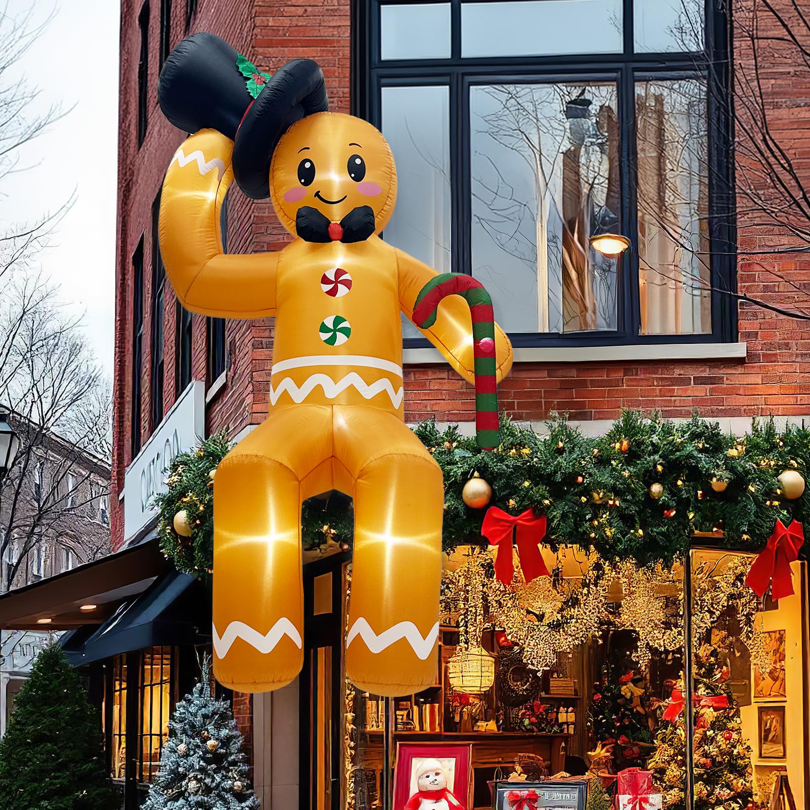 300 cm Aufblasbare Weihnachtsdeko Aussen, Mit Licht Sitzung Lebkuchenmann Aufblasbar Weihnachten Outdoor Schmücken for Dachterrasse mit Innenhof und Rasen, Einkaufszentrum