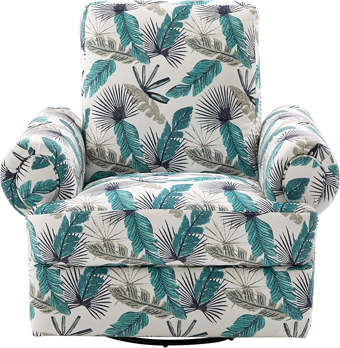 Sillón Reclinable Giratorio de Tela Chenille Verde y Blanco miniatura 6