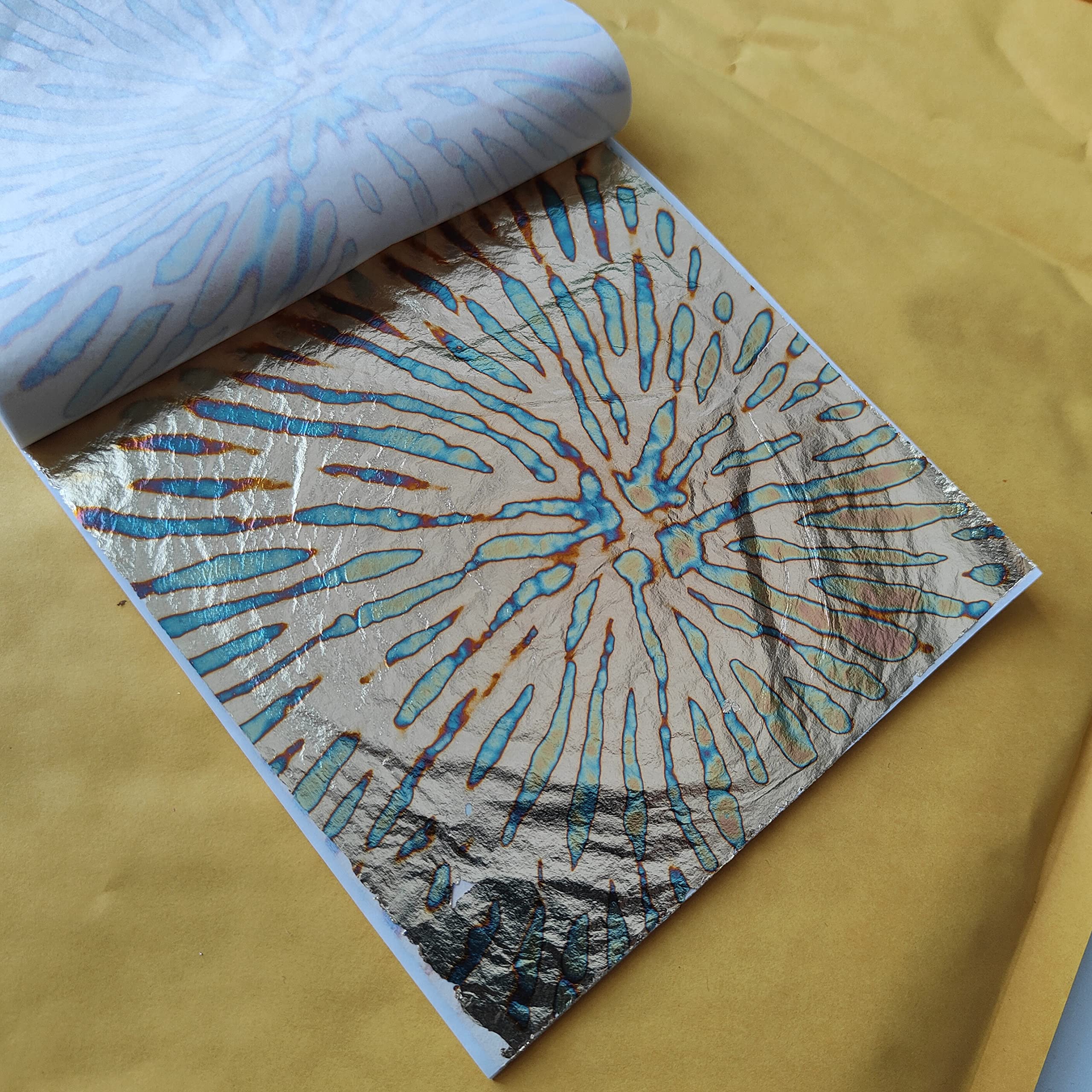 Feuille D'or Imitation 50 Feuilles D'Or Imitation Colorées JINRUISI - Motif Coucher De Soleil Doré - Pour Dorure, Artisanat, Décoration Feuilles Métal 14x14cm