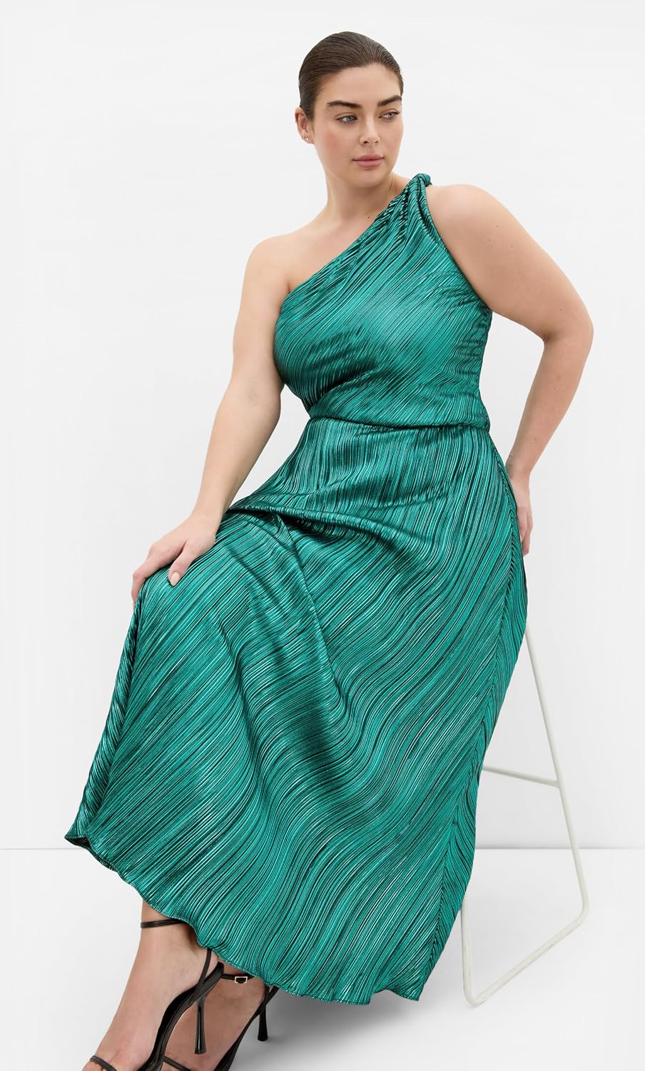 City Chic Plus Size Dress - Kamila One Shoulder Metallic