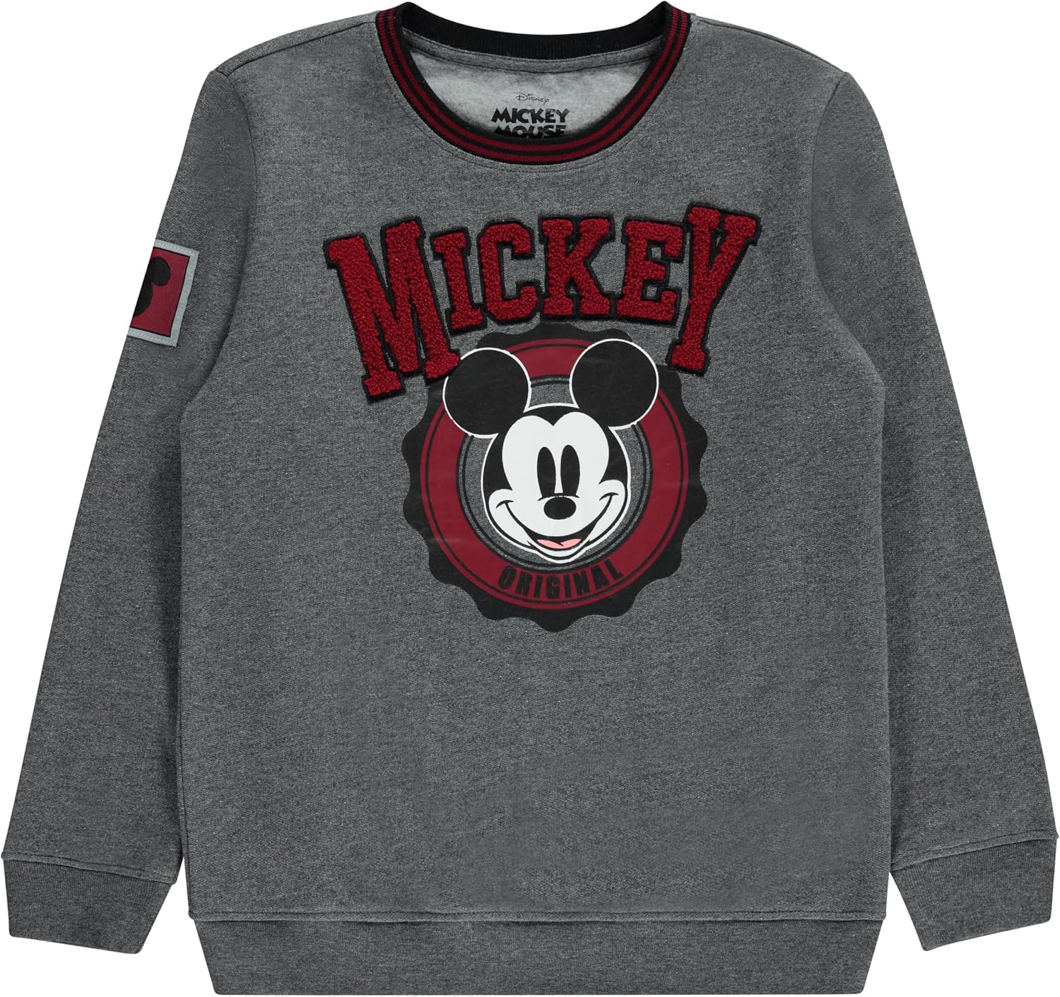 Mickey Mouse Boys Crewneck Sweatshirt - Chenille Logo Patch Pullover Sweatshirt - Classic mickey and Minnie Mouse Sweatshirt