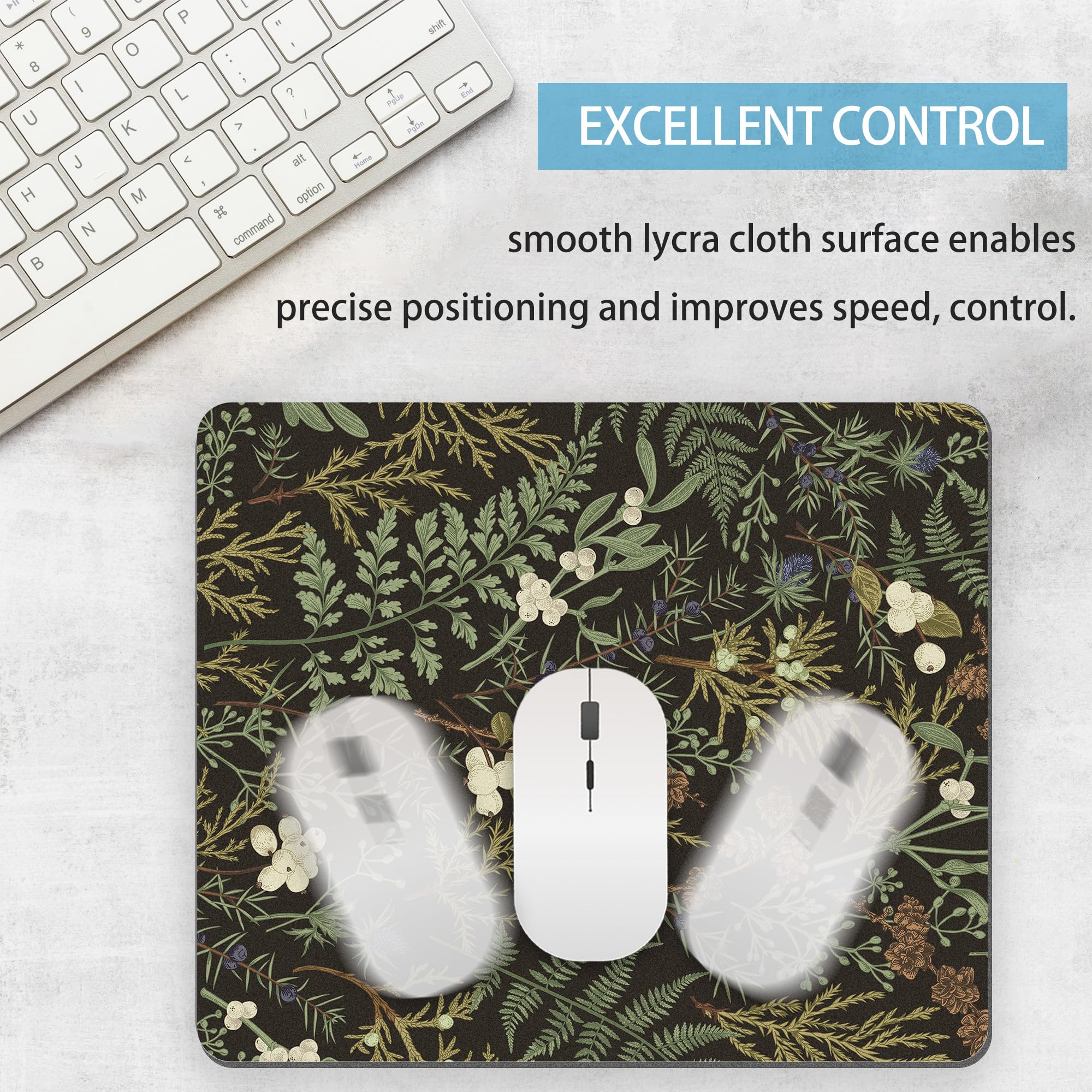 Plant Mouse Pad, Herb Flowers Square Computer Mousepads Aesthetic Desk Washable Floral Mouse Pads Women Girl Non Slip Rubber Base Gaming Office Laptop