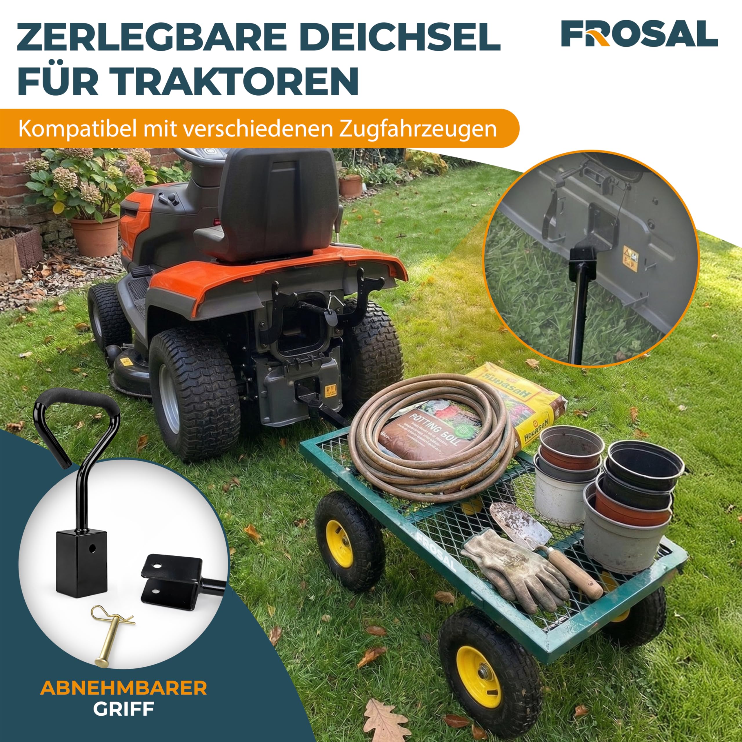 FROSAL Gartenwagen Sam – abnehmbare und klappbare Seitenwände – 350kg Traglast mit Luftreifen – Transportwagen mit Gitter & Plane – Handwagen für Garten, Baustelle & Hof – 200L Volumen – grün