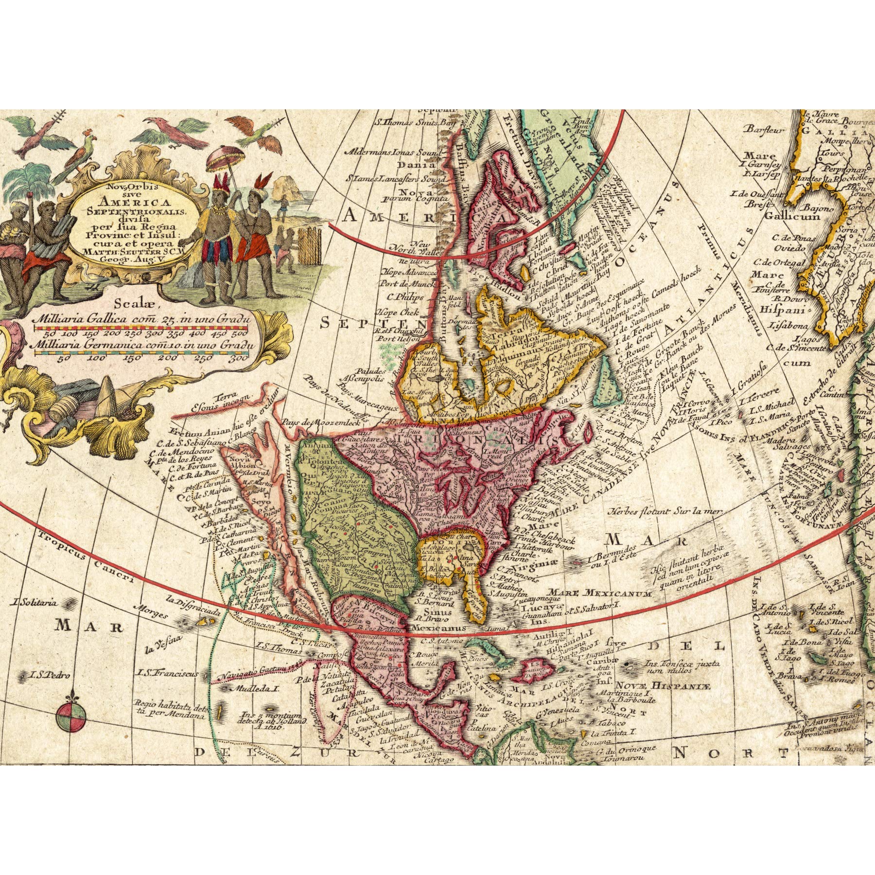 Seutter 18th Century Pictorial Map North America Premium Wall Art Canvas Print 18X24 Inch