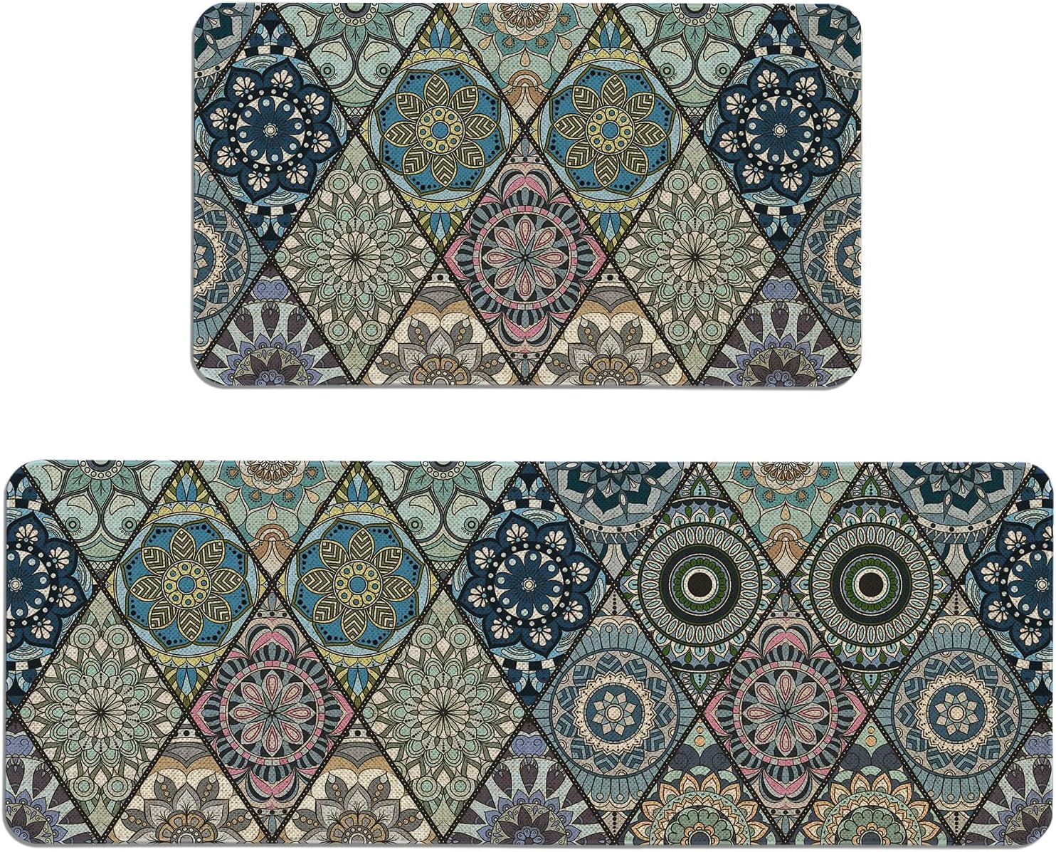Mloabuc® Boho Kitchen Mats Cushioned AntiFatigue Set 2 Piece Kitchen Rugs Non Slip