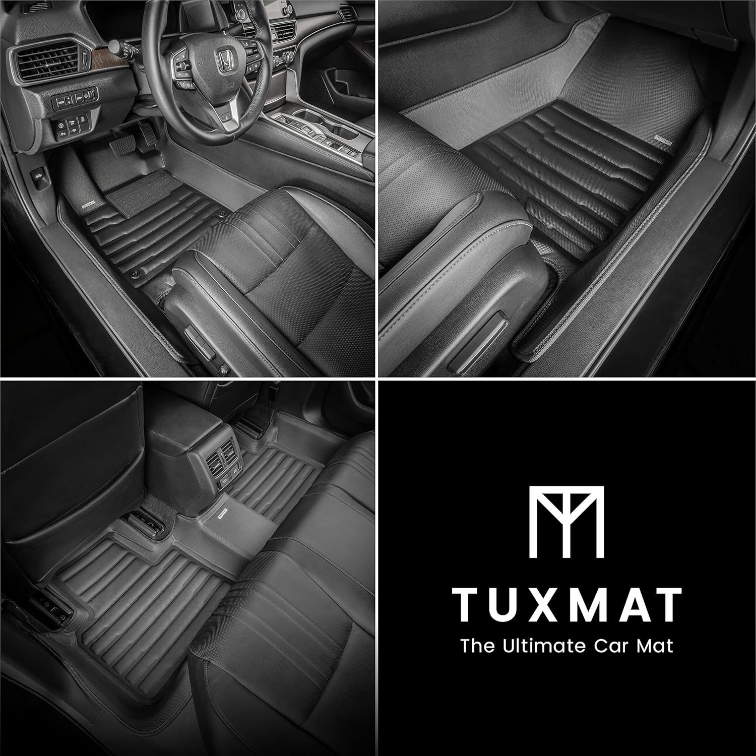 TuxMat - for Honda Accord Sedan Hybrid 2018-2022 Models - Custom Car Mats - Maximum Coverage, All Weather, Laser Measured - This Full Set Includes 1st and 2nd Rows Black