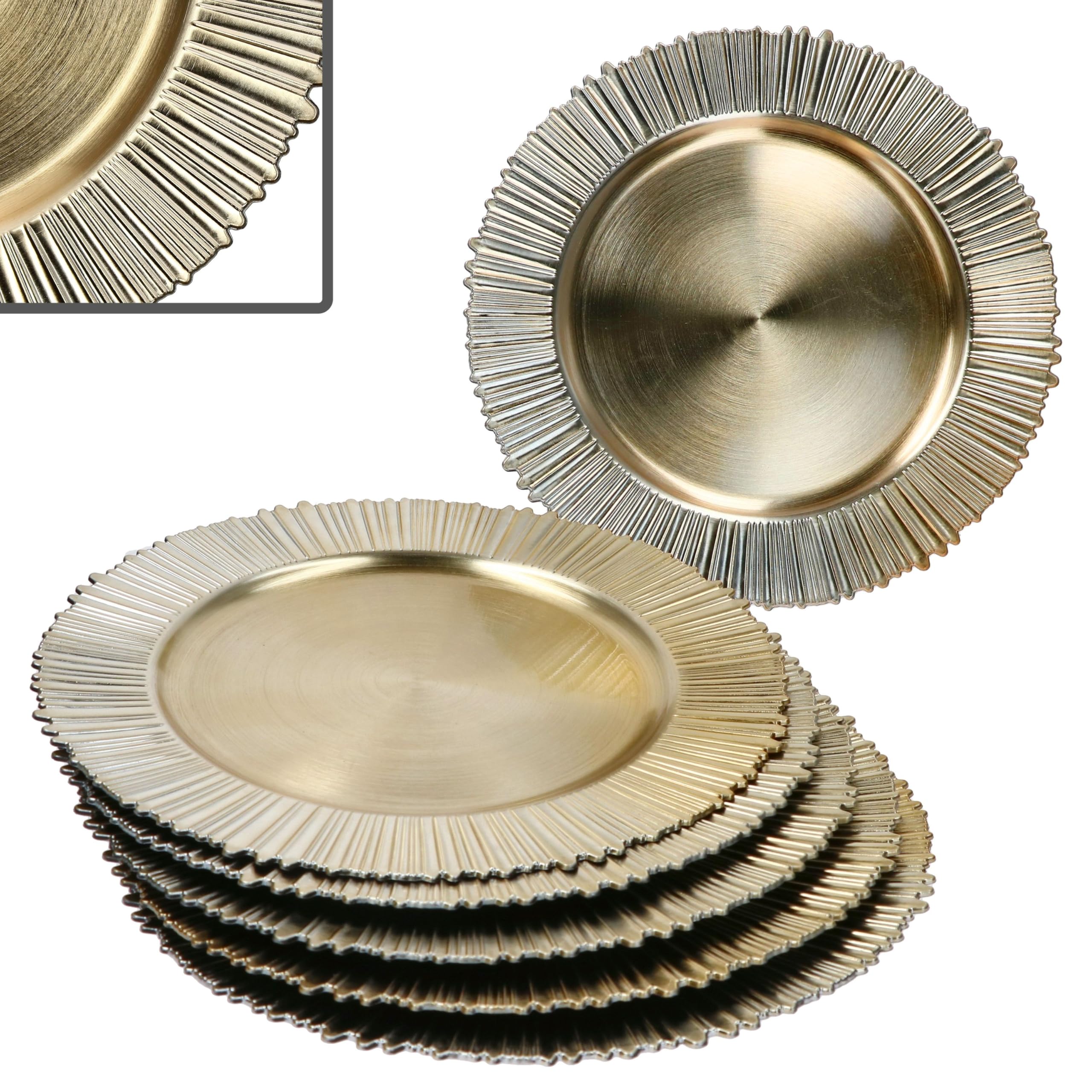 MamboCat 6er Set Platzteller Kairo Gold I Ø 33 cm I Leichter Dekoteller mit gezacktem Rand aus Kunststoff I Platzset für 6 Personen I für Weihnachten, Hochzeiten & Co.