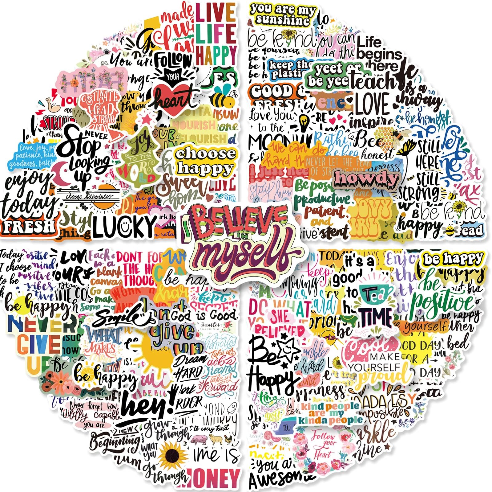 Charon 300pcs Inspirational Modern Multicolor Vinyl Waterproof Quote Stickers for Laptop, Glass, Paper, Water Bottle, Scrapbook