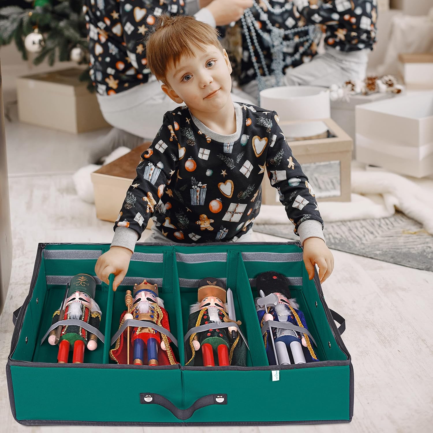 ProPik 2 Pack Christmas Figures Storage Box | Each Holds 4 Holiday Figurines up to 16” | Adjustable Nutcracker Decor Ornament Storage Container | Xmas Decorations Accessories Boxes (Green)