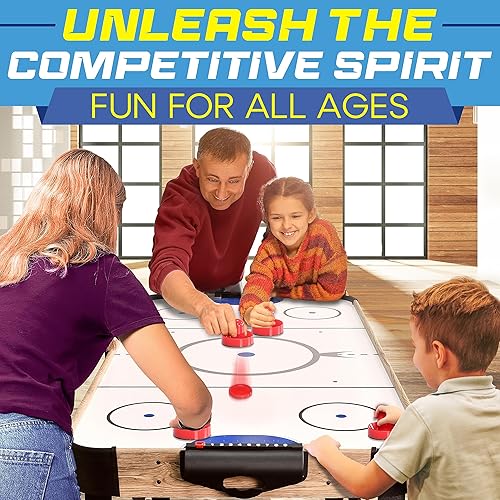 Miniatura 12 de SereneLife 58in Powered Air Hockey Table Upgraded 700mA 12v 2X Powerful Motor, 4 Player 4 Pucks 2 Pushers, Full-Size Arcade Style, Inline Power Azul