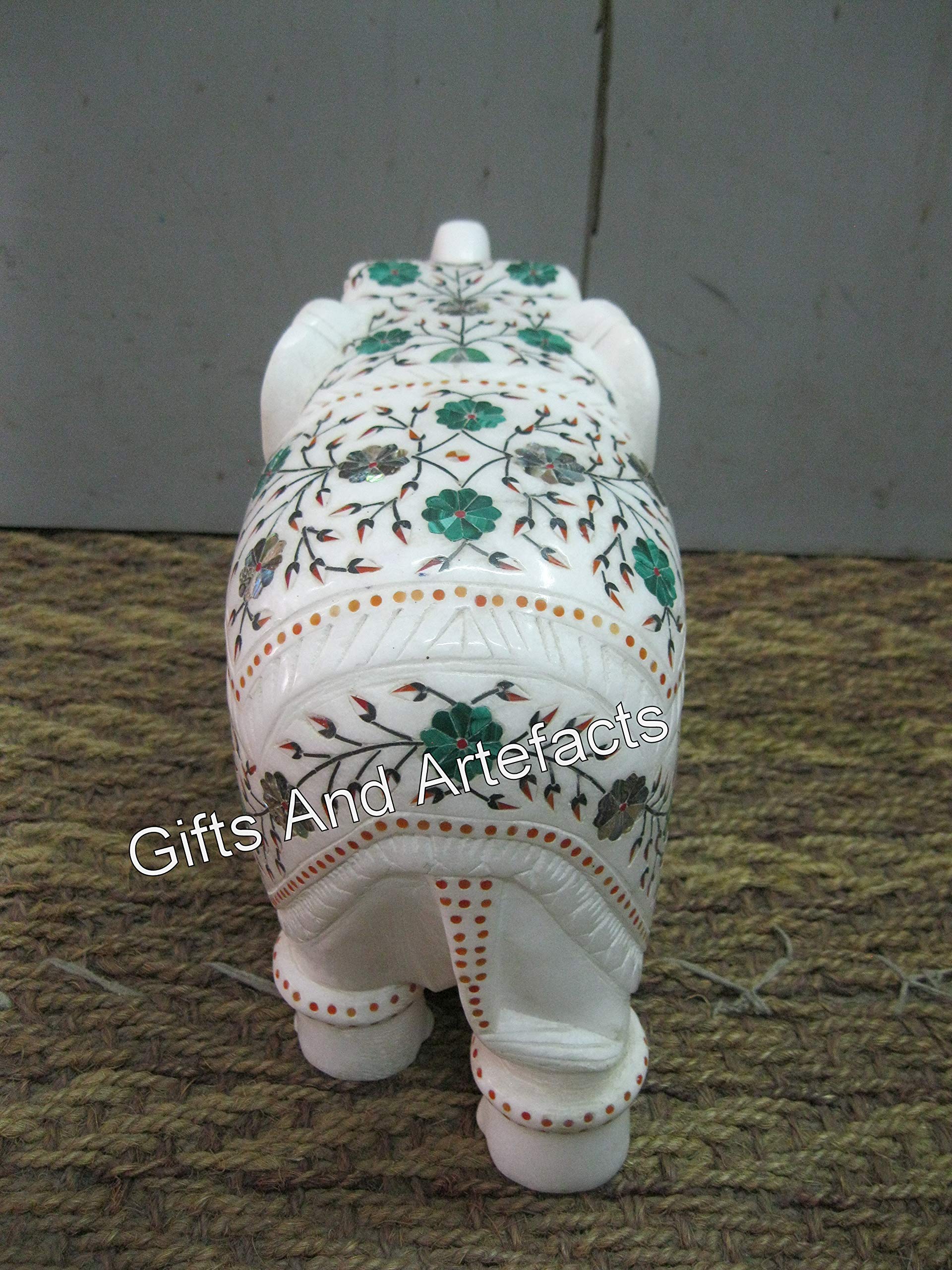 Estatua decorativa hecha a mano de elefante I 20,32 cm con diseño de elefante de mármol blanco con aspecto elegante, simbolismo, decoración de elefante