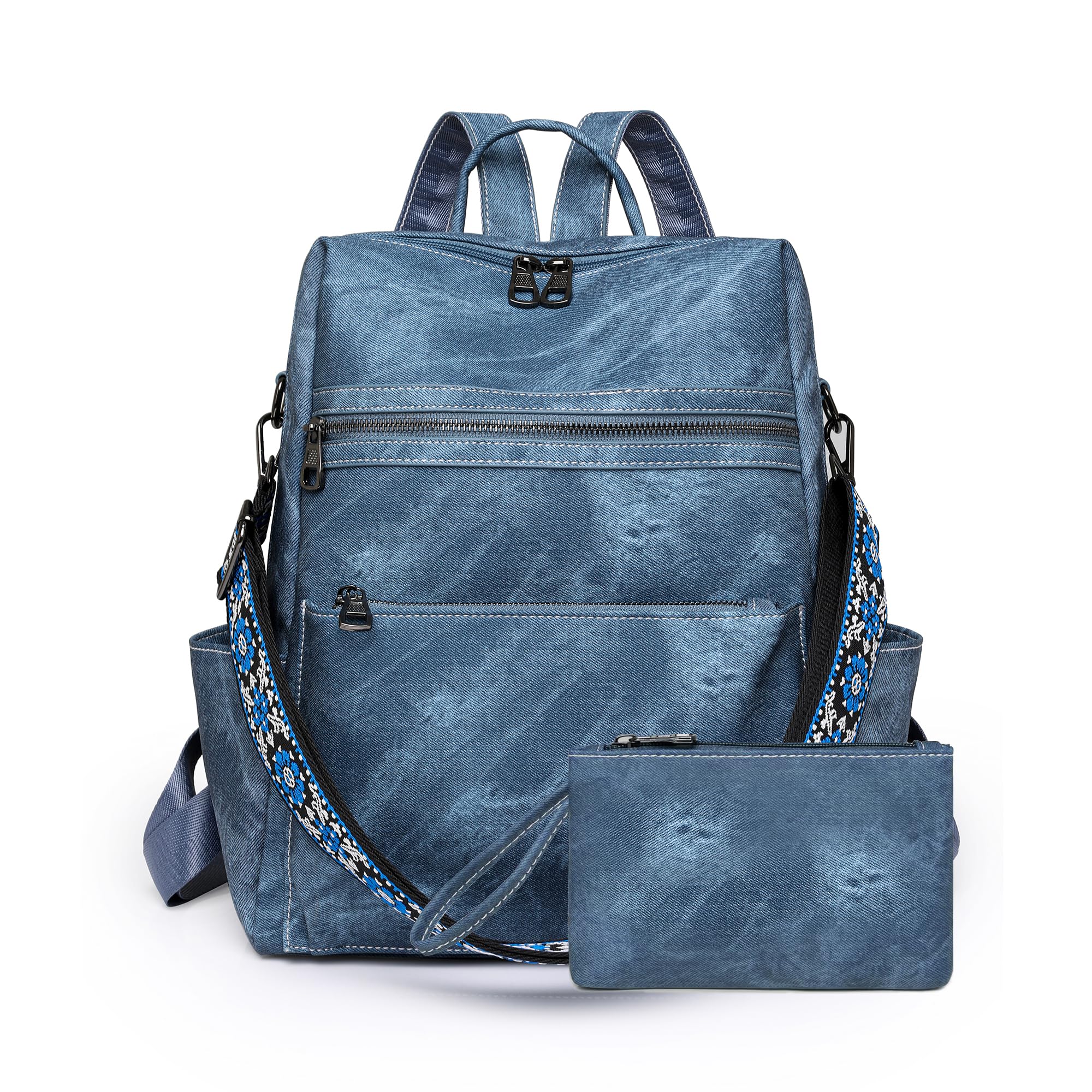 palay Backpack for Women Fashion PU Tote Bag Shoulder Bag with Small Utility Hand,Fashion Variable Tote Shoulder Backpack Multi Layer Casual Day Travel,Blue-picture-11