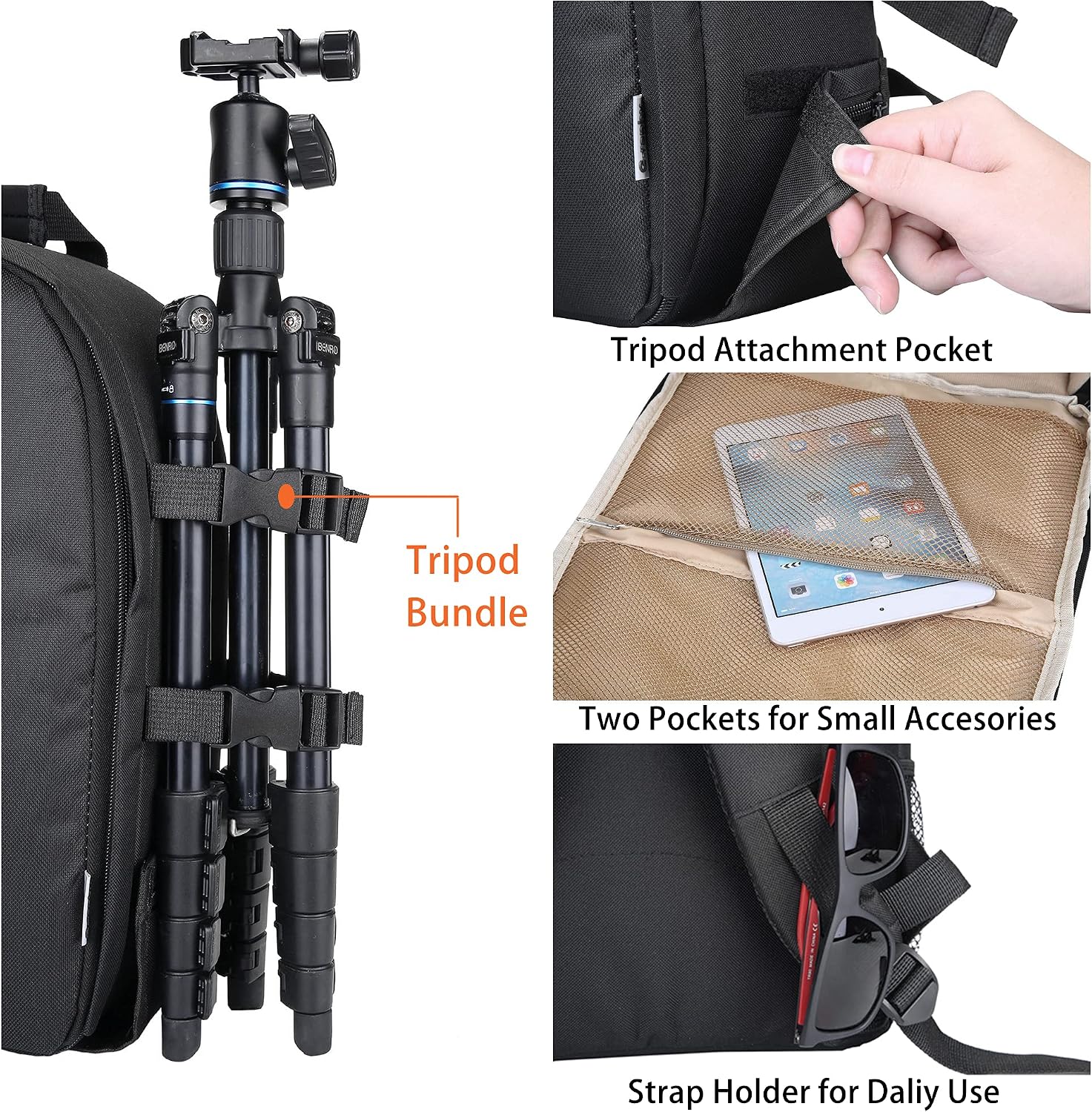 G-raphy Camera Bag with Rain Cover/Tripod Belt for DSLR SLR Cameras(Nikon,Canon,Sony,Fuji,Panasonic etc), Lenses, Tripod and Accessories (Khaki, Large)