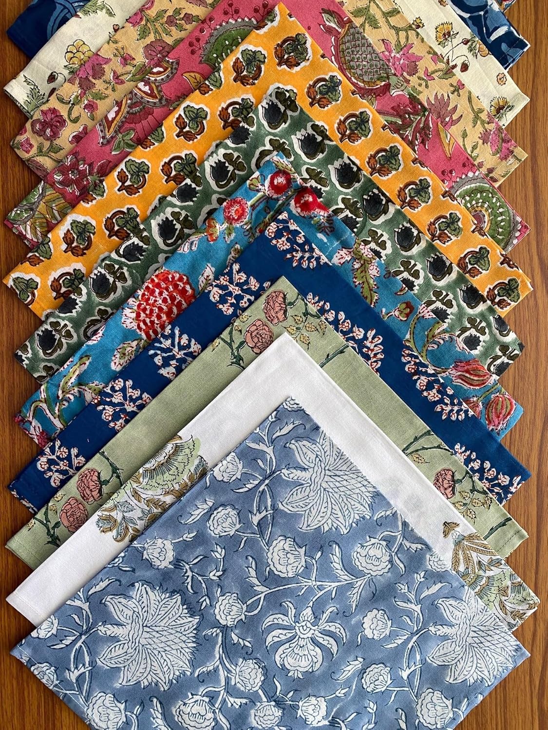 Ridhi Assorted Hand Block Print 100% Cotton Napkins 18" x 18" (Set of 100) Reuseable Kitchen Napkins Cloth Decor Dinner Party Wedding Cocktail Gift for Spring, Easter, Valentine