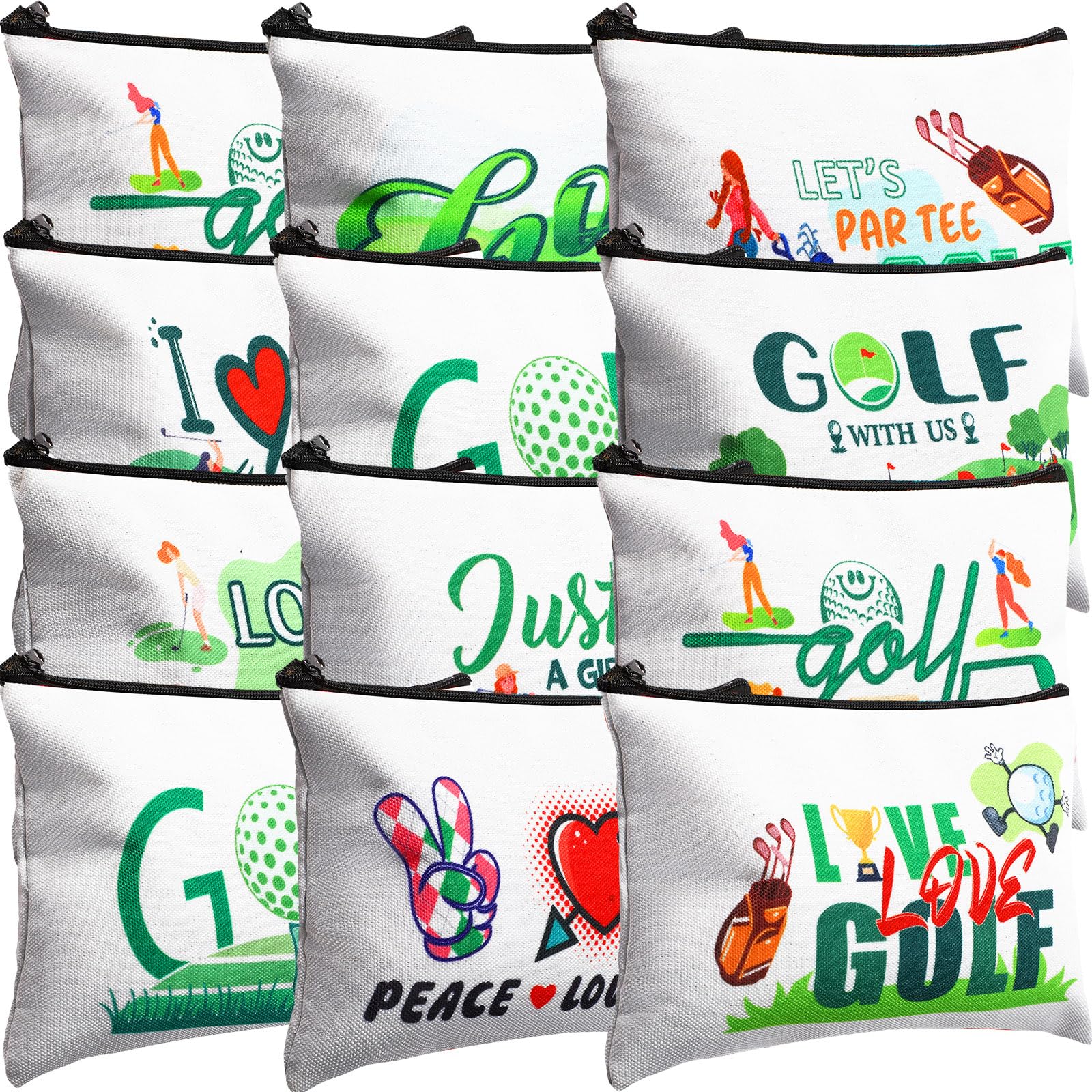 Eccliy 20 Pcs Golf Makeup Bag Golfer Cosmetic Bag Canvas Gifts Golf Accessories for Girls Toiletry Pouch with Zipper for Women Team Party (9 x 7 Inch)